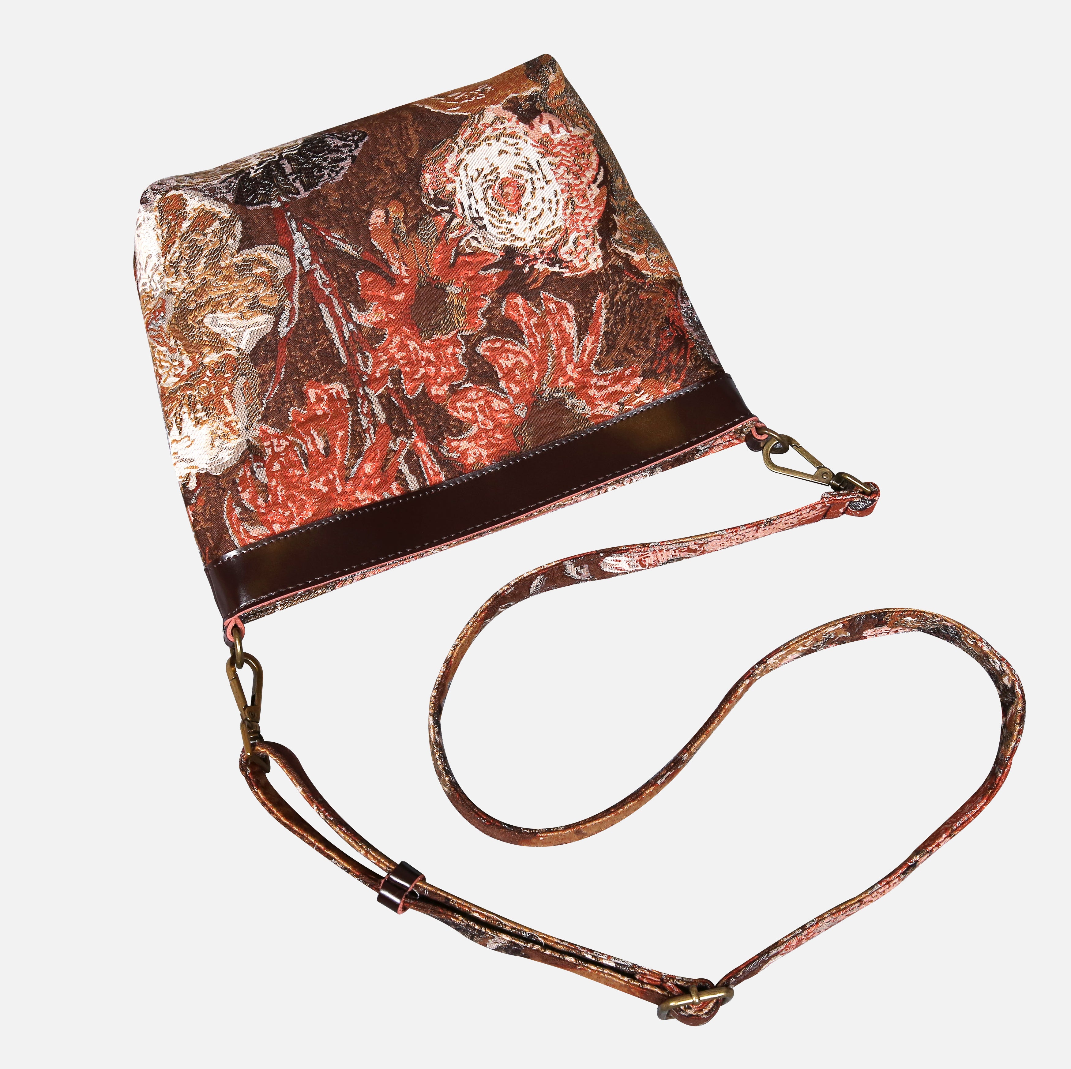 Abstract Brown Carpet Crossbody Bag carpet bag MCW Handmade of America lay flat