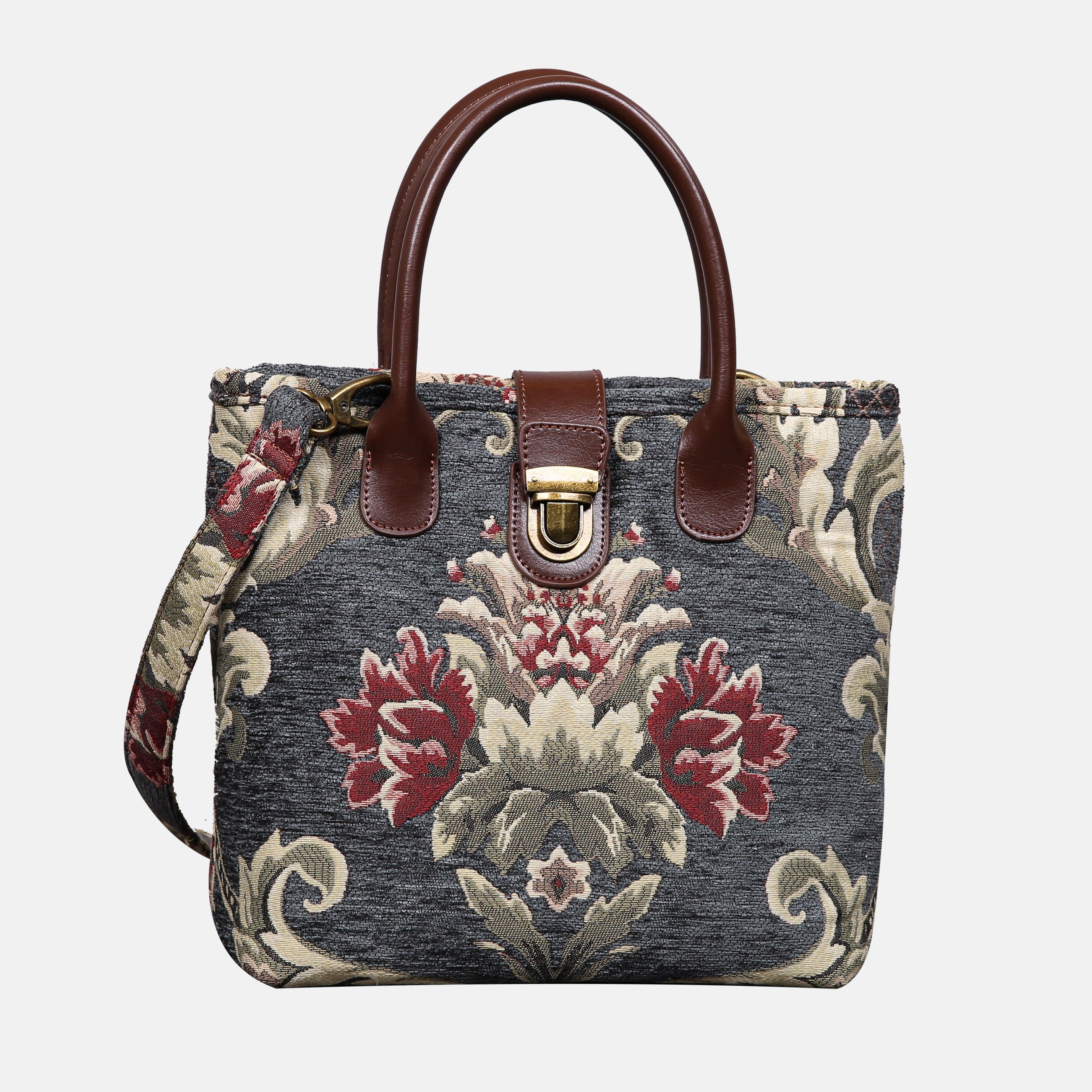 Baroque Floral Green Gray Tuck Lock Carpet Satchel carpet bag MCW Handmade of America main
