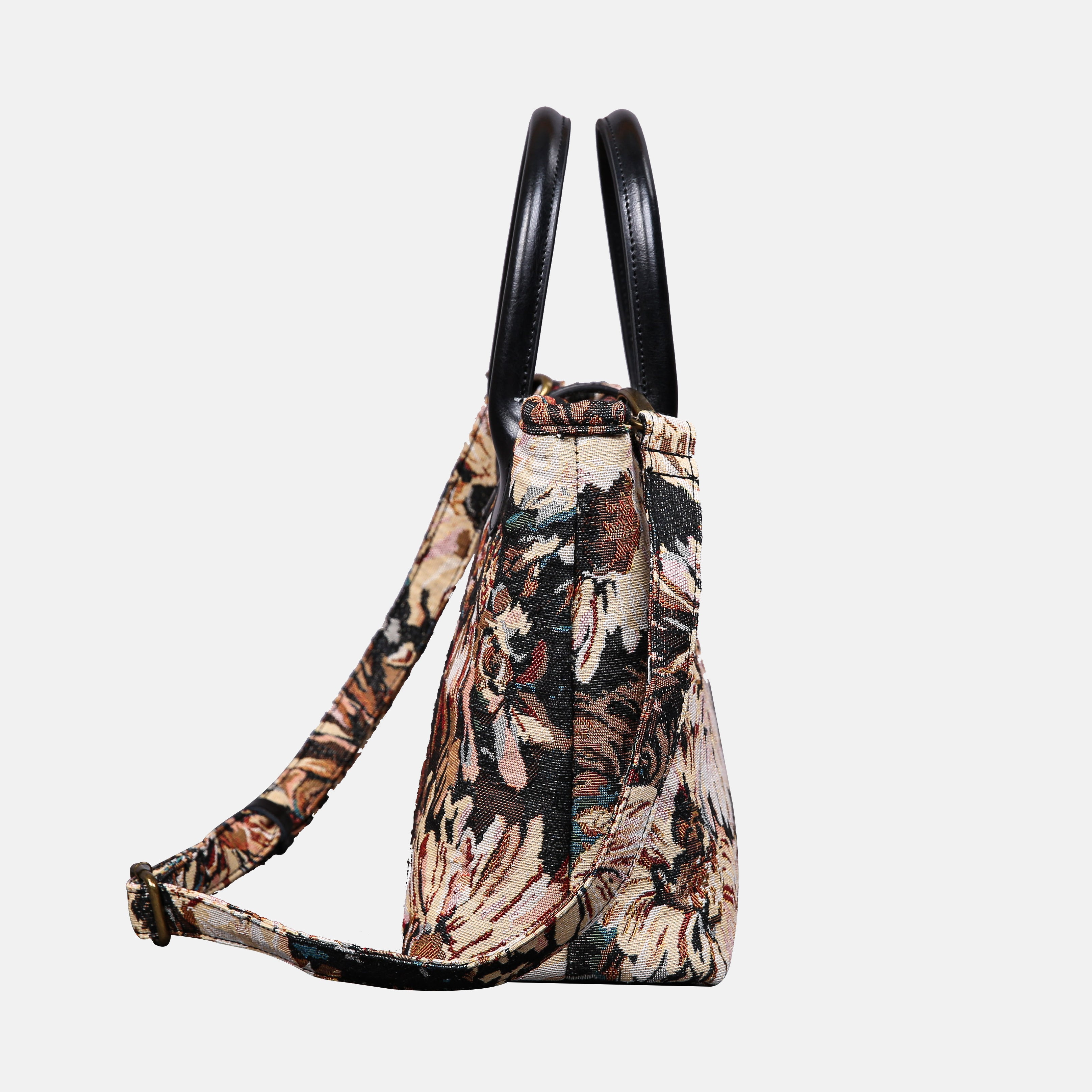 Blooming Daisy Black Tuck Lock Carpet Satchel carpet bag MCW Handmade of America side