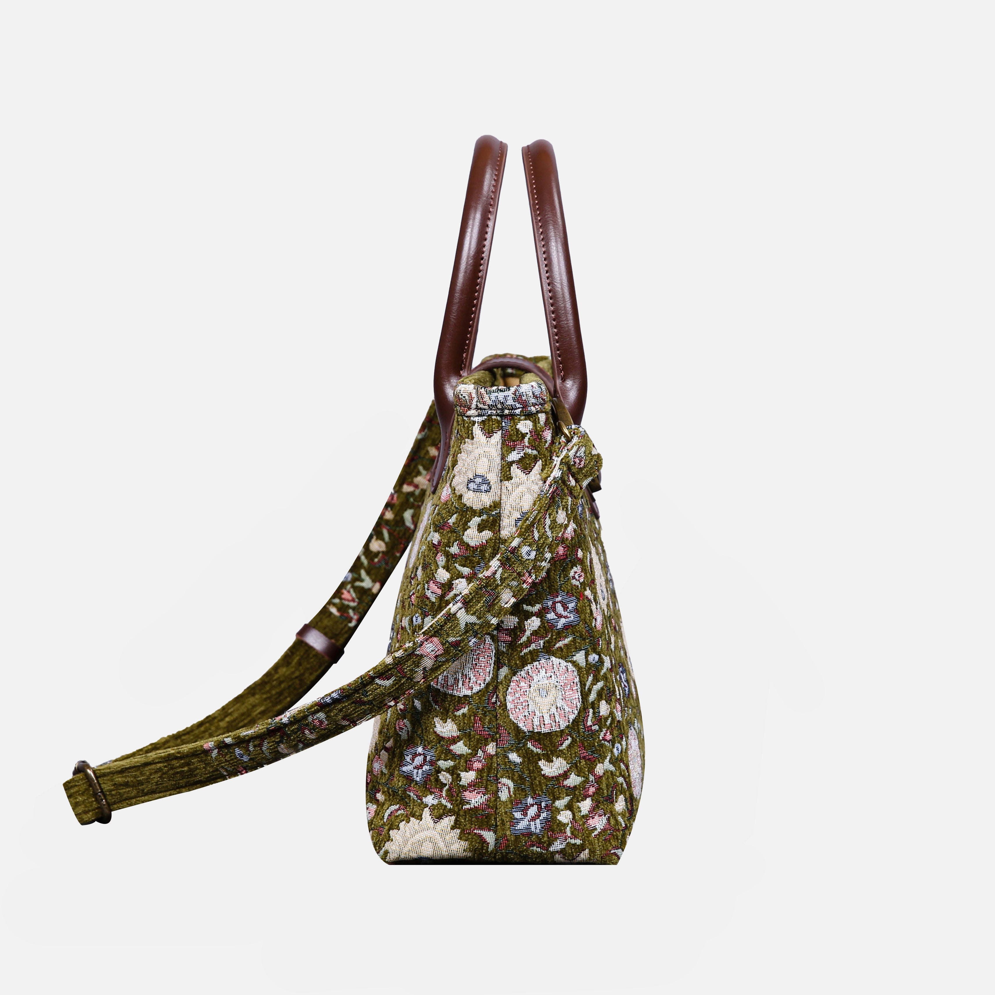 Oriental Floral Tuck Lock Carpet Satchel carpet bag MCW Handmade Avocado side