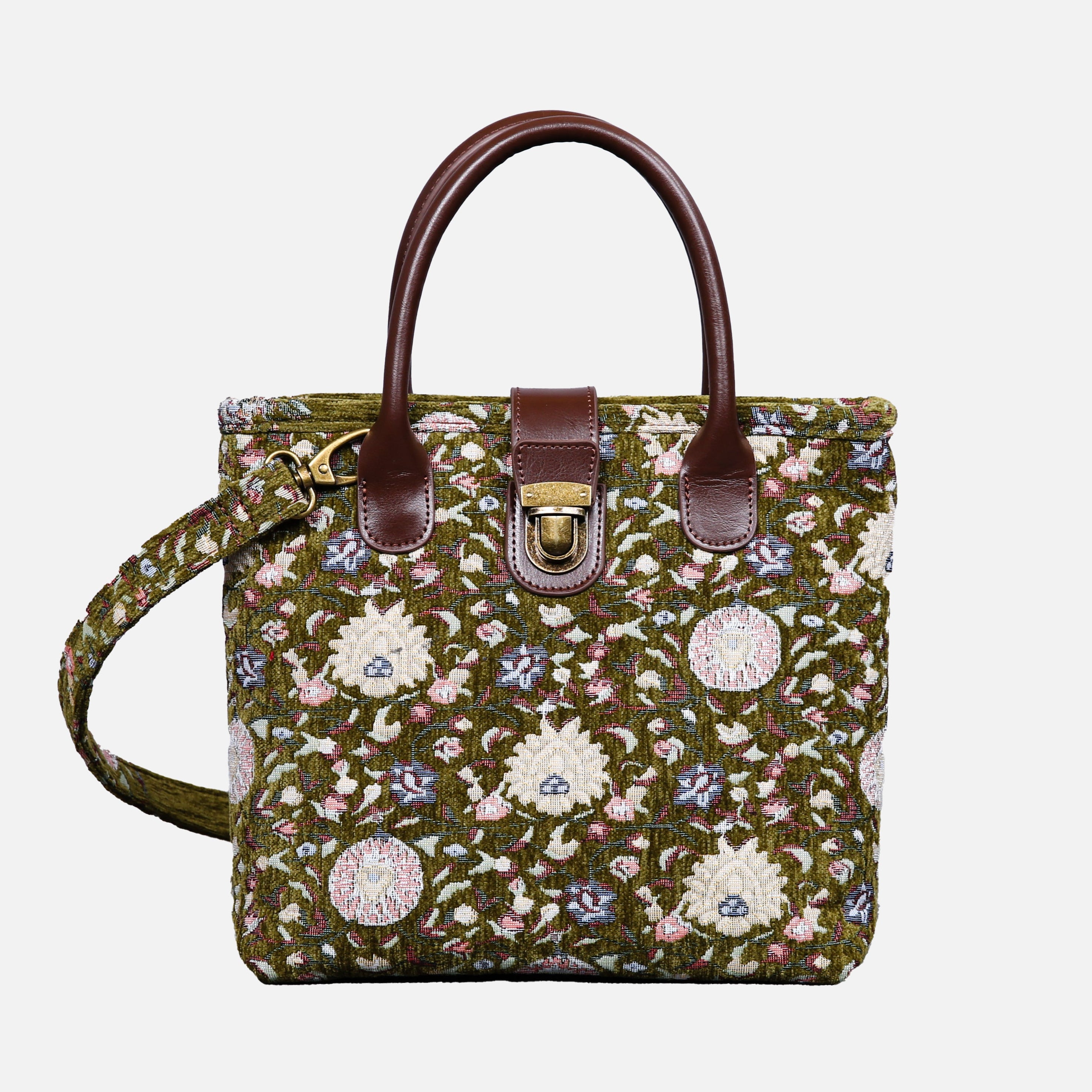 Oriental Floral Tuck Lock Carpet Satchel carpet bag MCW Handmade Avocado