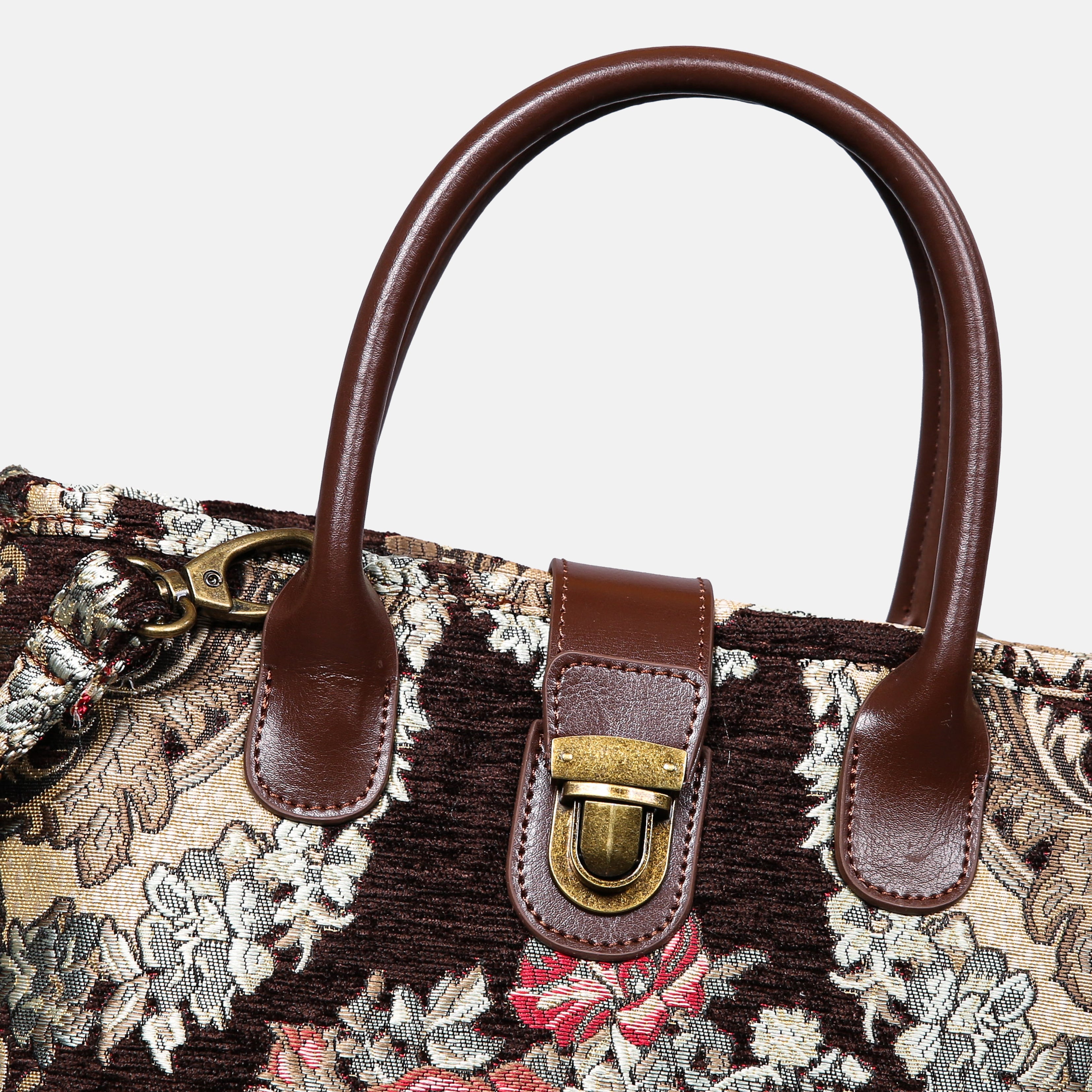 Brocade Brown Tuck Lock Carpet Satchel carpet bag MCW Handmade of America details