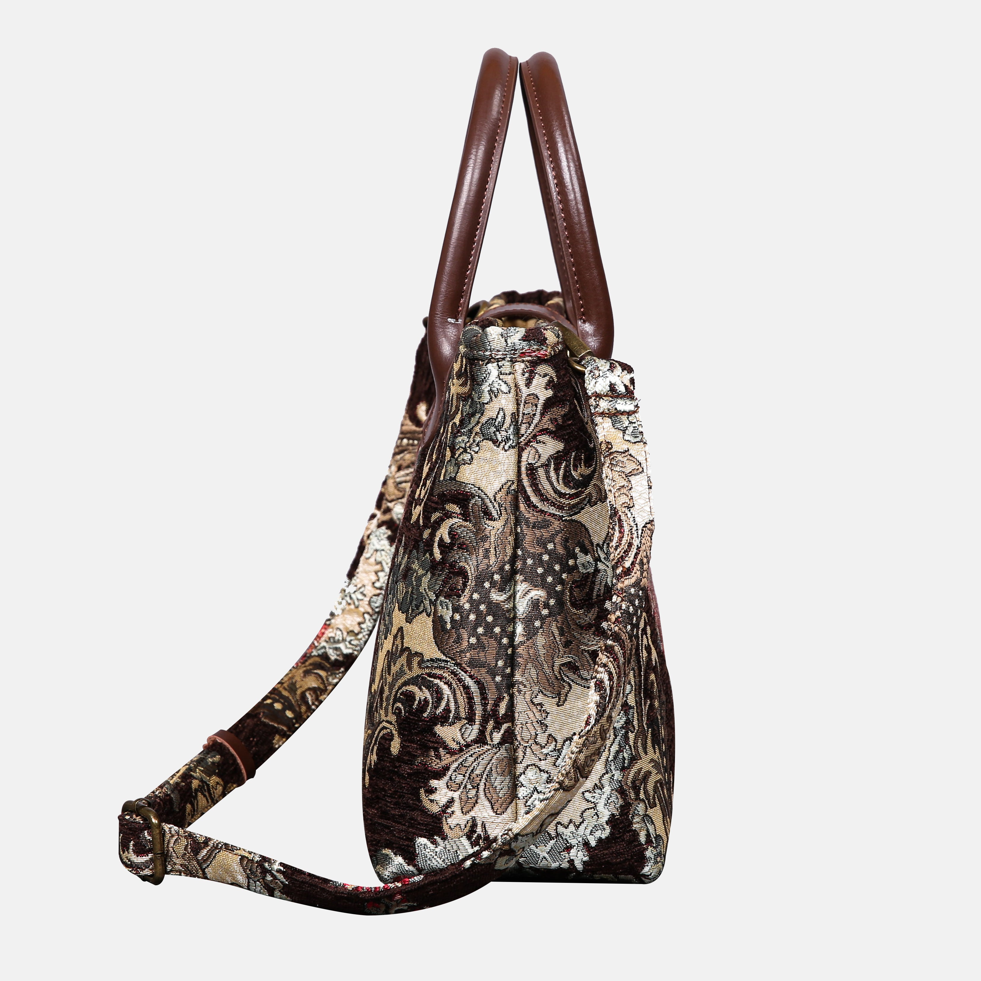 Brocade Brown Tuck Lock Carpet Satchel carpet bag MCW Handmade of America side