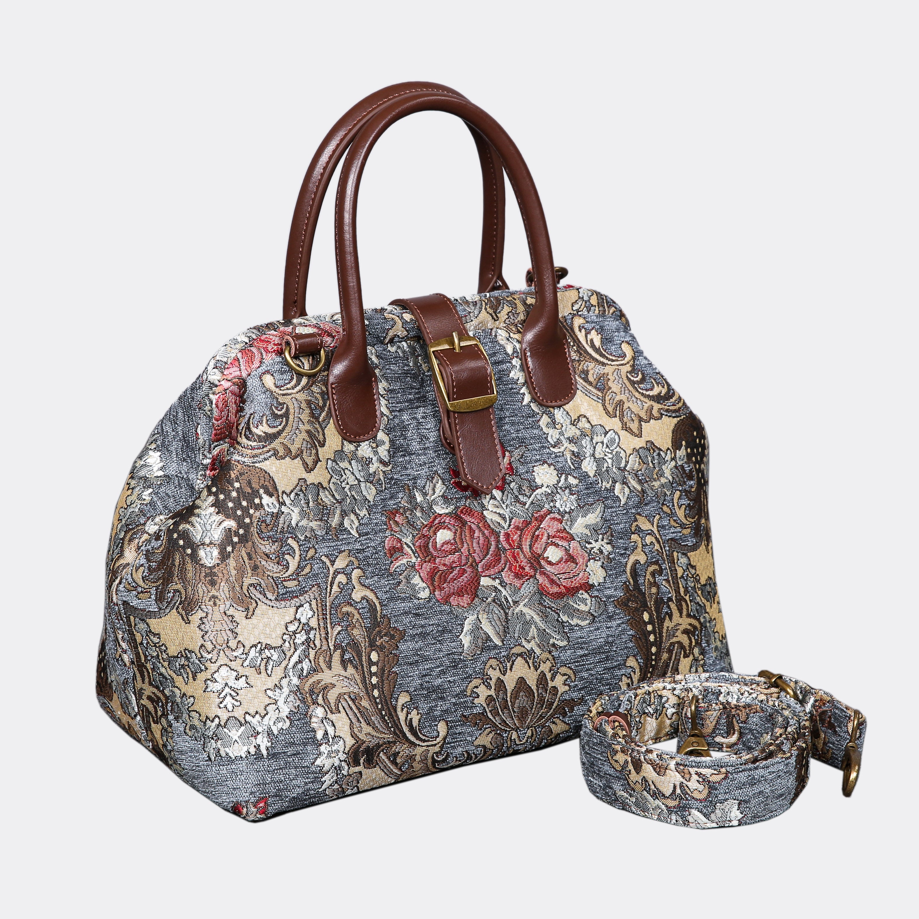 Brocade Grey Carpet Handbag Purse carpet bag MCW Handmade of America  with shoulder strap