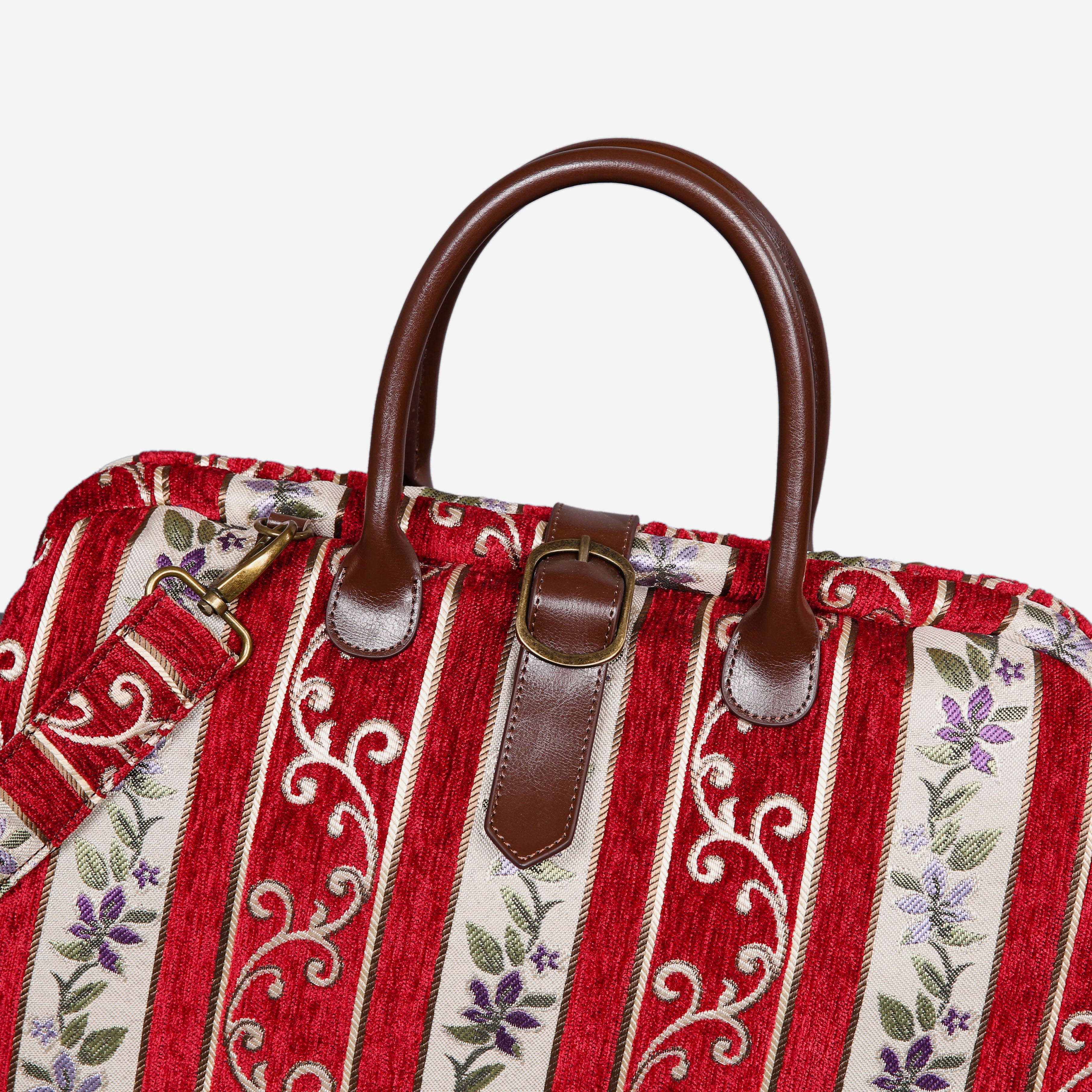 Victorian Strips Red Mary Poppins Weekender carpet bag MCW Handmade-3