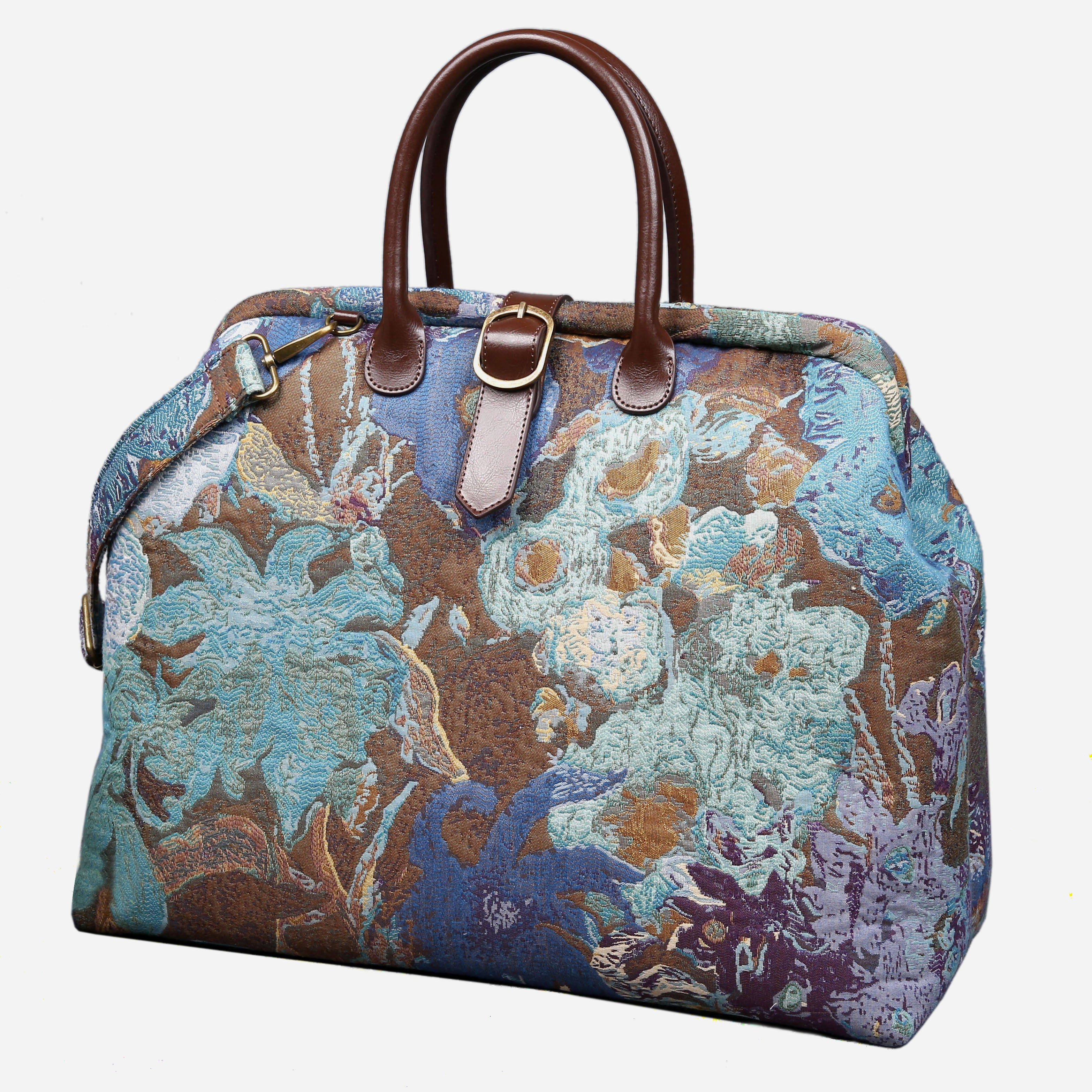 Abstract Blue Mary Poppins Weekender carpet bag MCW Handmade-1