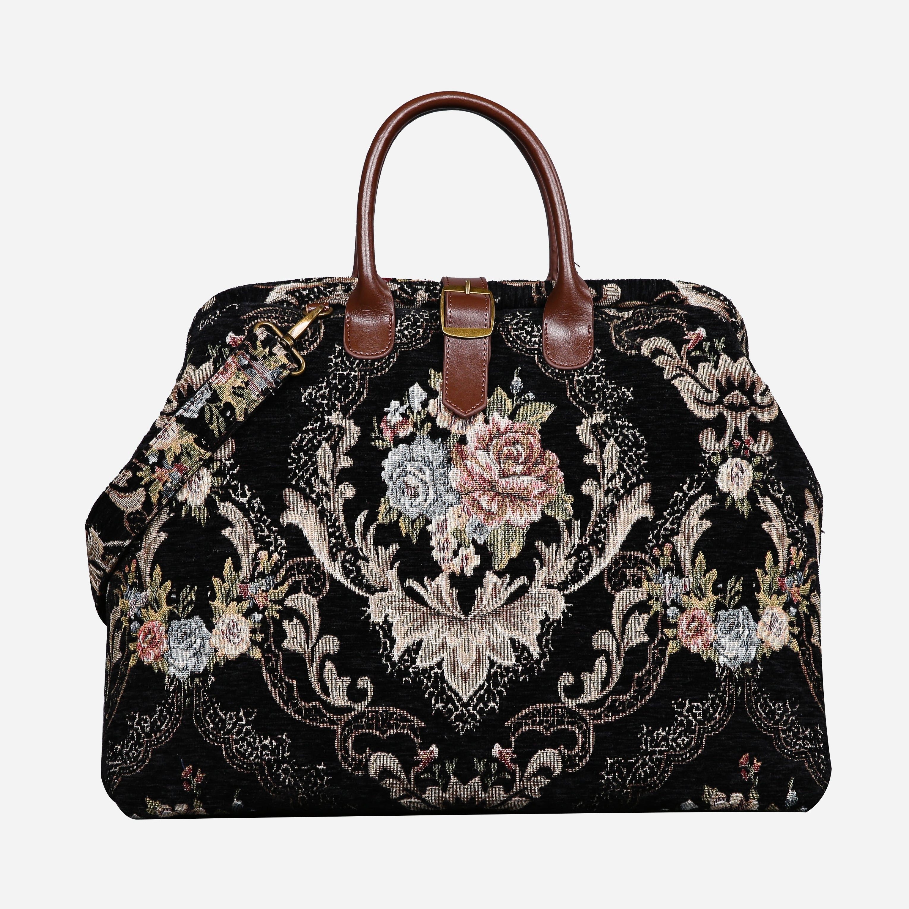 Floral Black Leather Brown Mary Poppins Weekender Carpetbag of America main