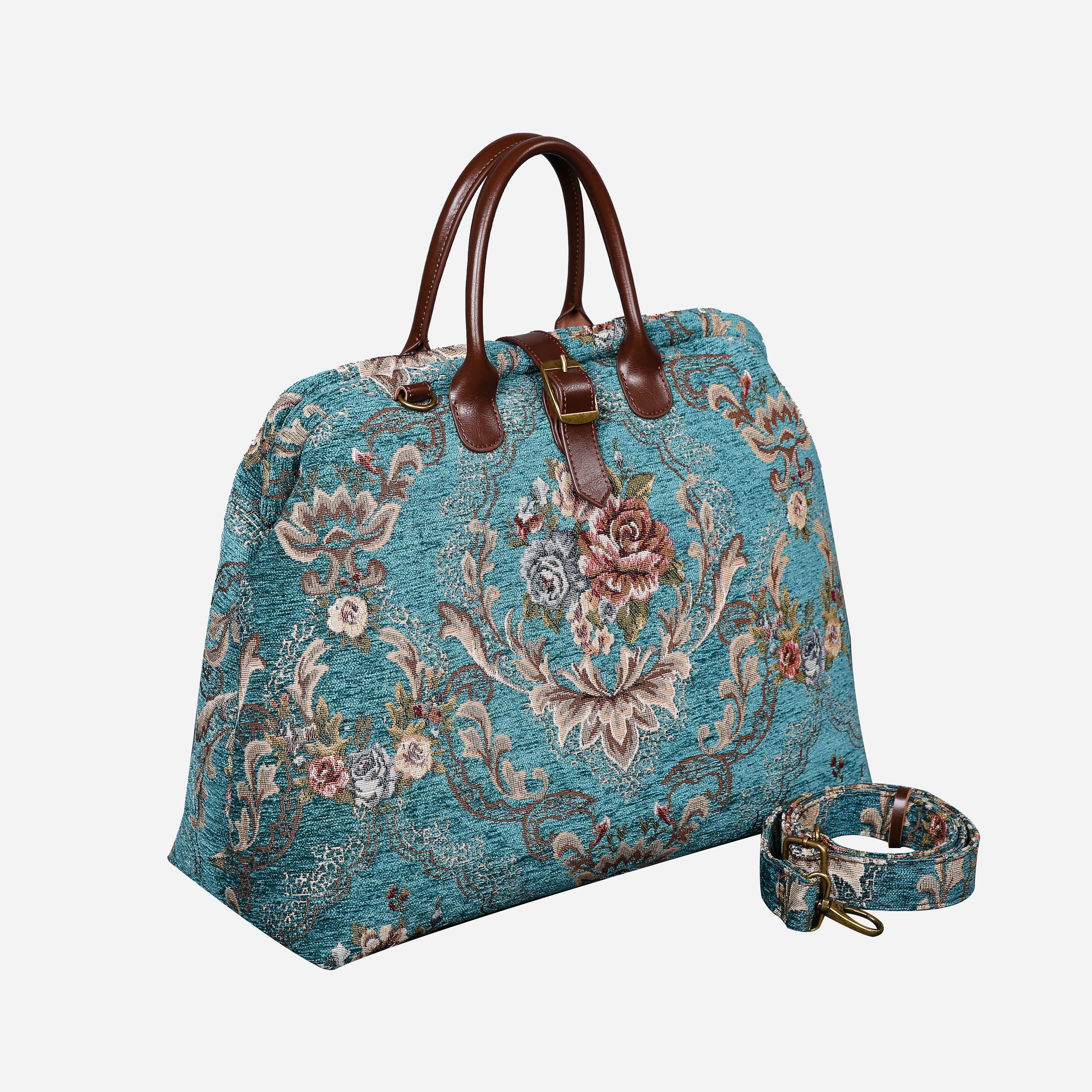 Floral Teal Mary Poppins Weekender carpet bag MCW Handmade-2