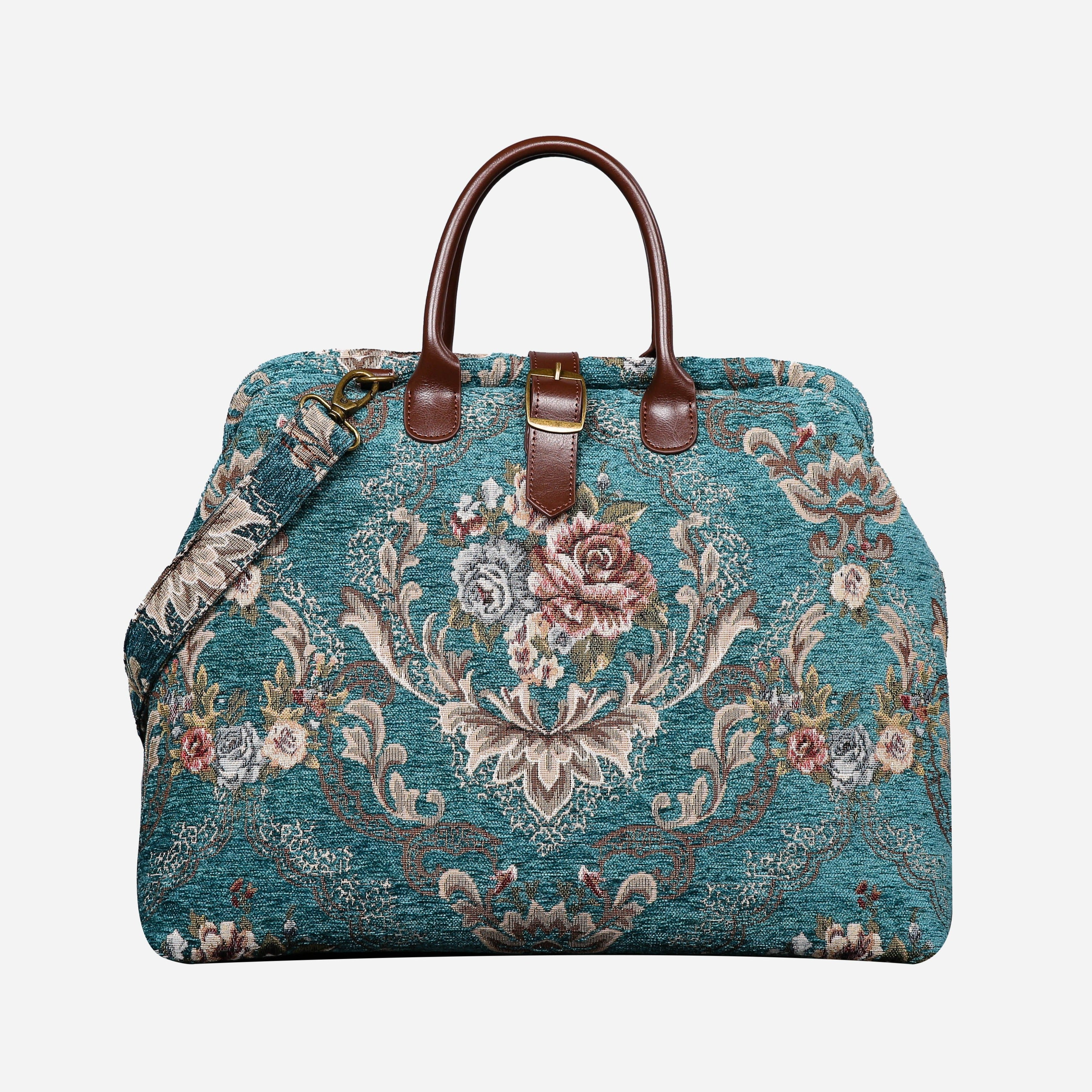 Floral Teal Mary Poppins Weekender carpet bag MCW Handmade-1