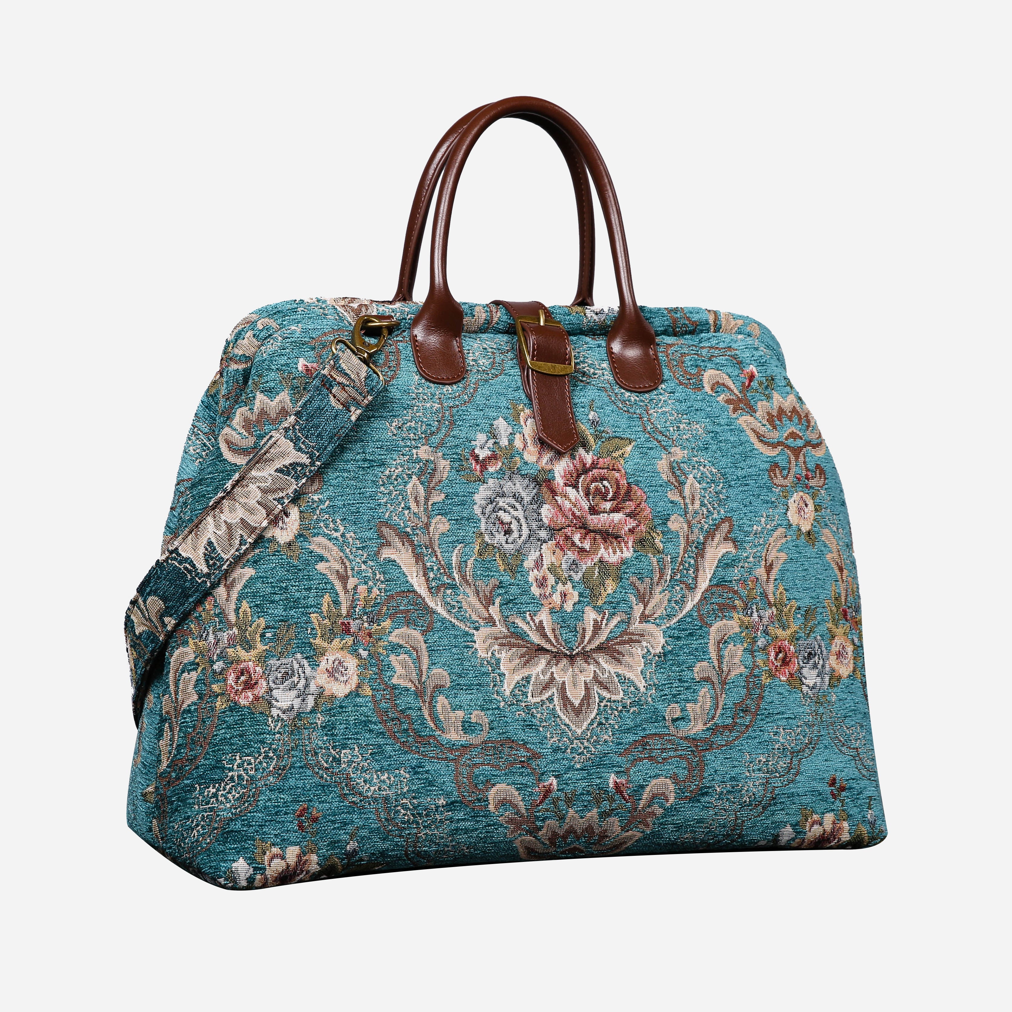 Floral Teal Mary Poppins Weekender carpet bag MCW Handmade-3