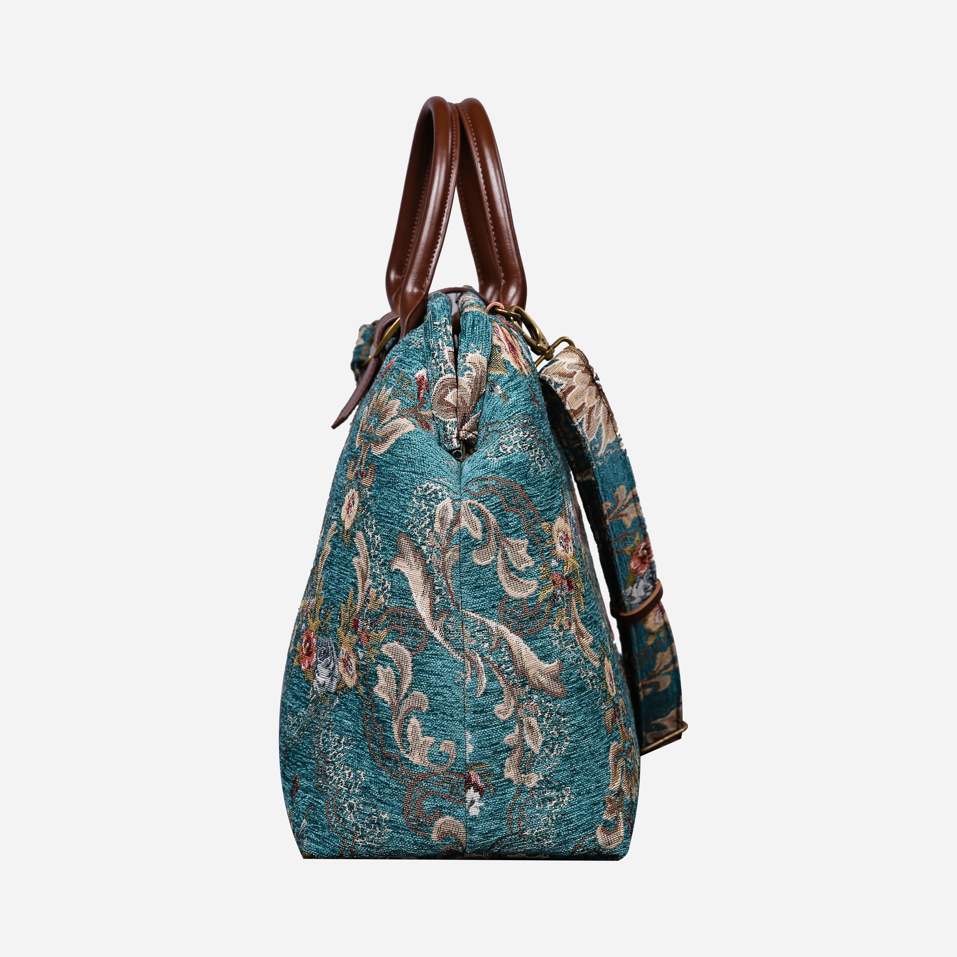 Floral Teal Mary Poppins Weekender carpet bag MCW Handmade-4