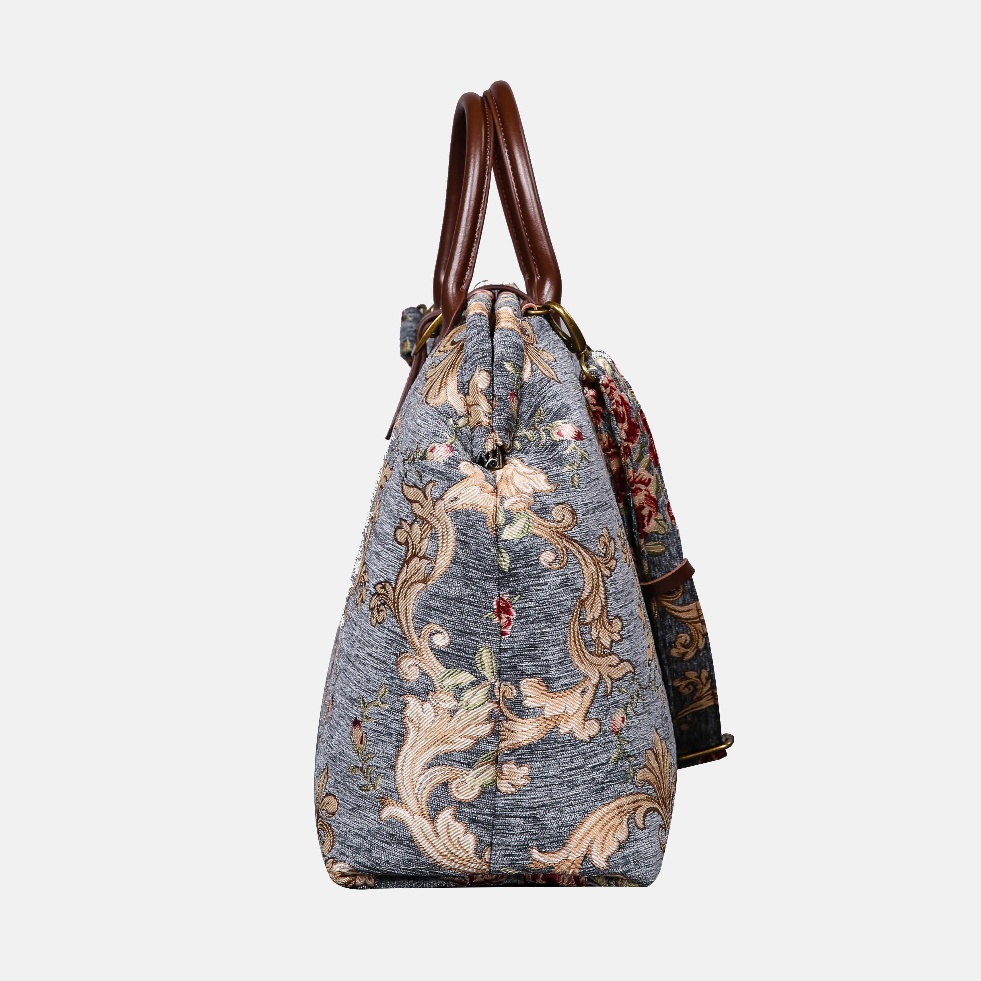 Baroque Garden Grey Mary Poppins Weekender carpet bag MCW Handmade-3