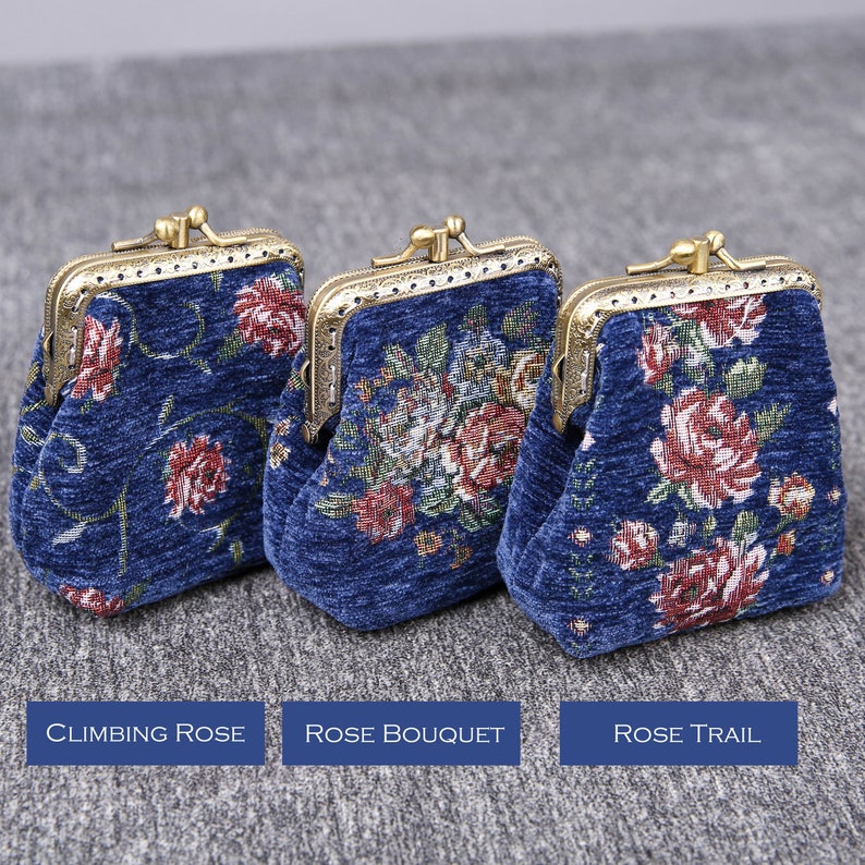 Rose Series Blue Double Kiss Clasp Coin Purse  MCW Handmade-8