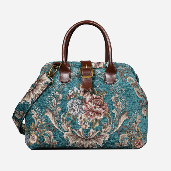 Floral Teal Carpet Handbag Purse carpet bag MCW Handmade