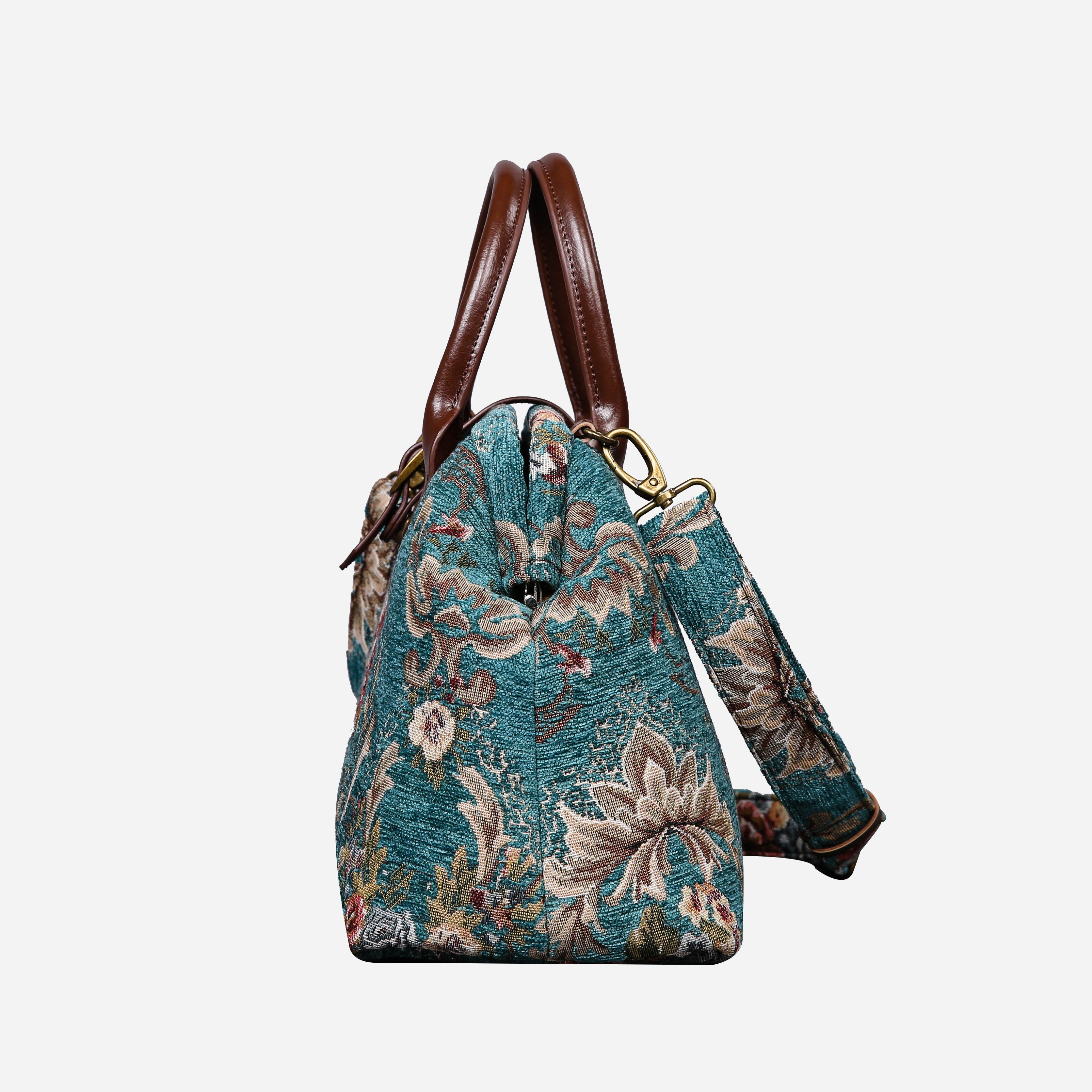 Floral Teal Carpet Handbag Purse carpet bag MCW Handmade-4