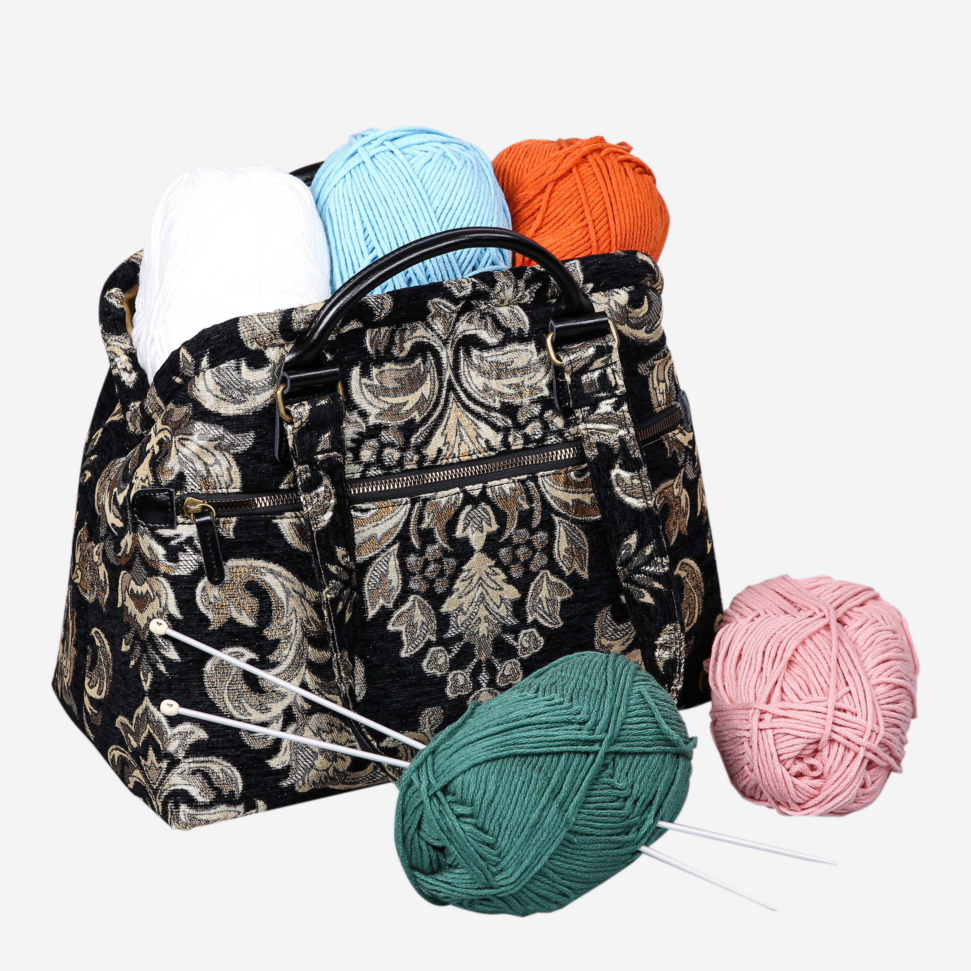VB Blk-Gold Knitting Project Bag  MCW Handmade-2