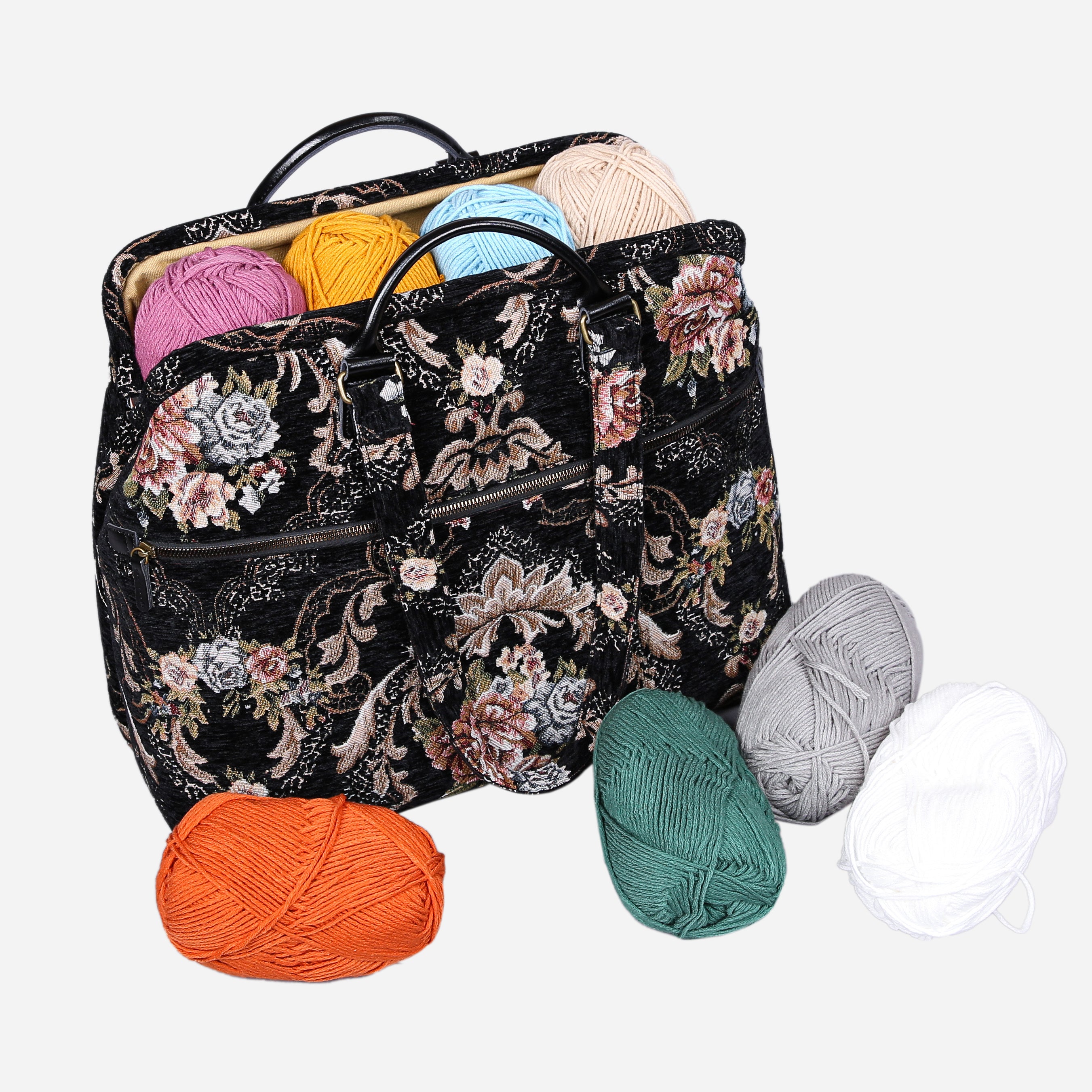 Floral BLK/BLK Knitting Project Bag  MCW Handmade-2