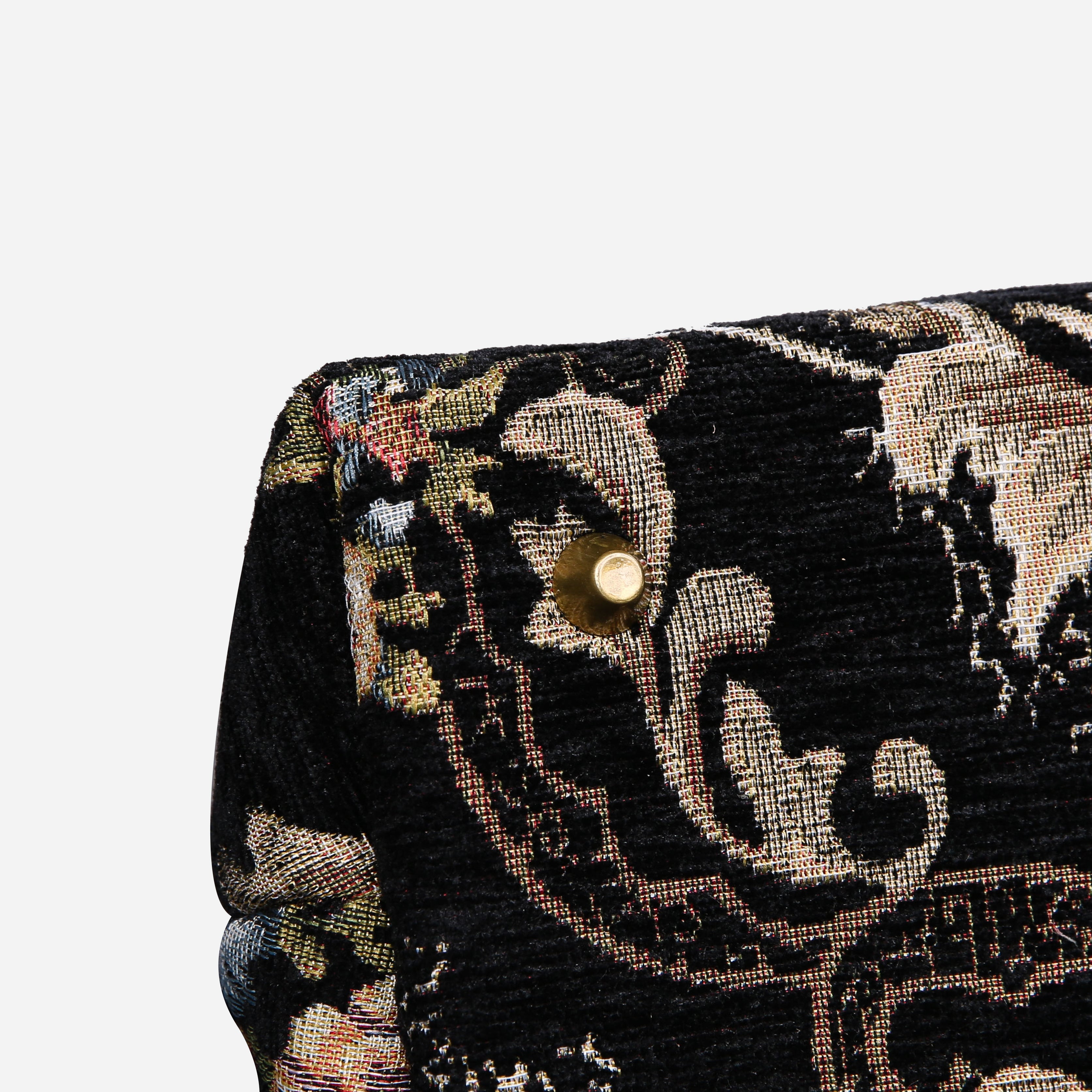 Floral Black Leather Brown Carpet Satchel carpet bag MCW Handmade-4