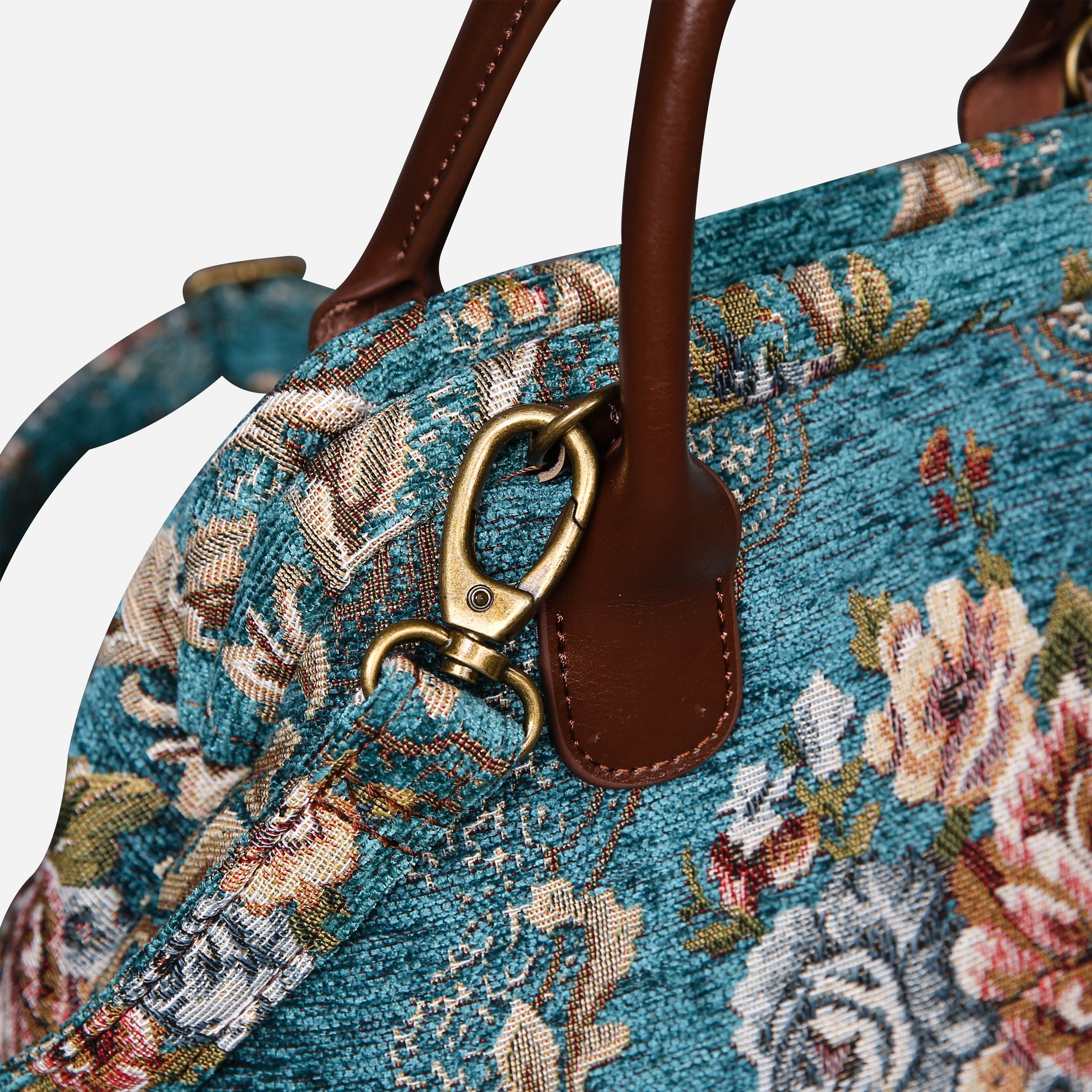 Floral Teal Carpet Satchel carpet bag MCW Handmade-4