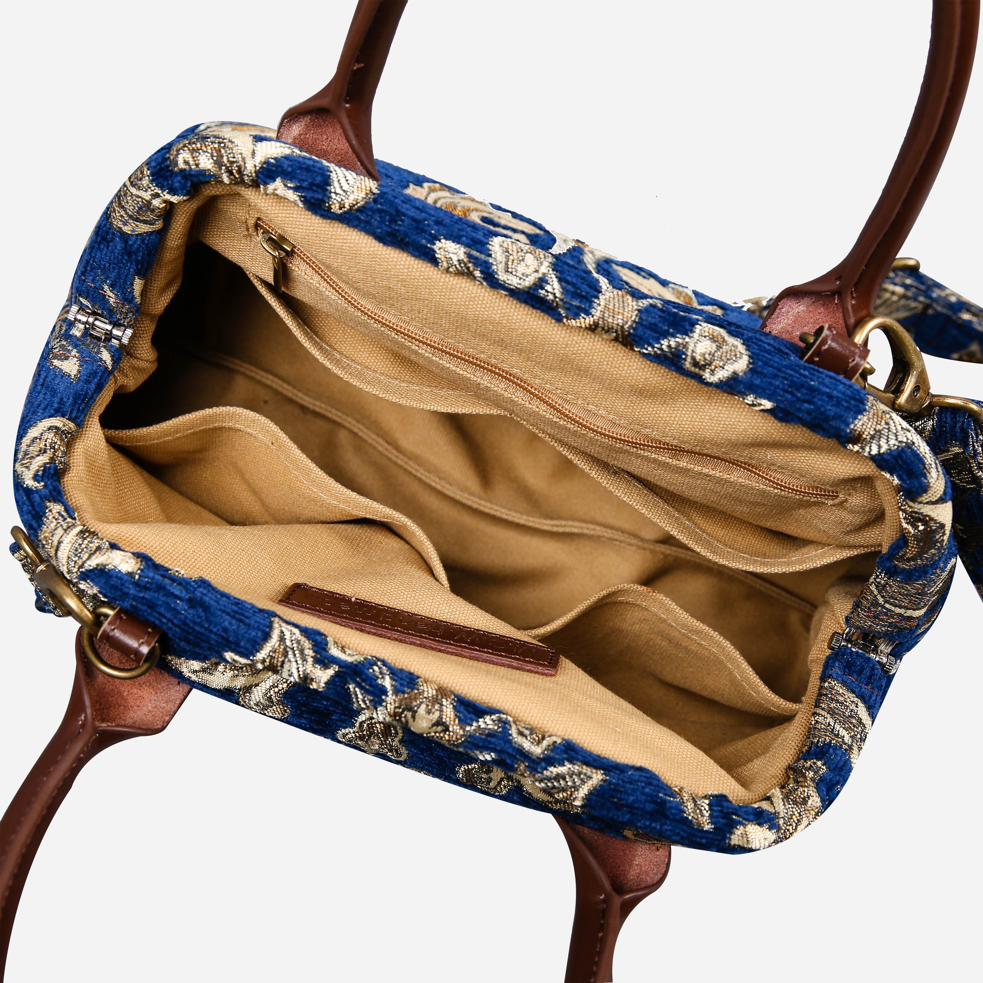 Victorian Blossom BLUE-GOLD Carpet Satchel carpet bag MCW Handmade