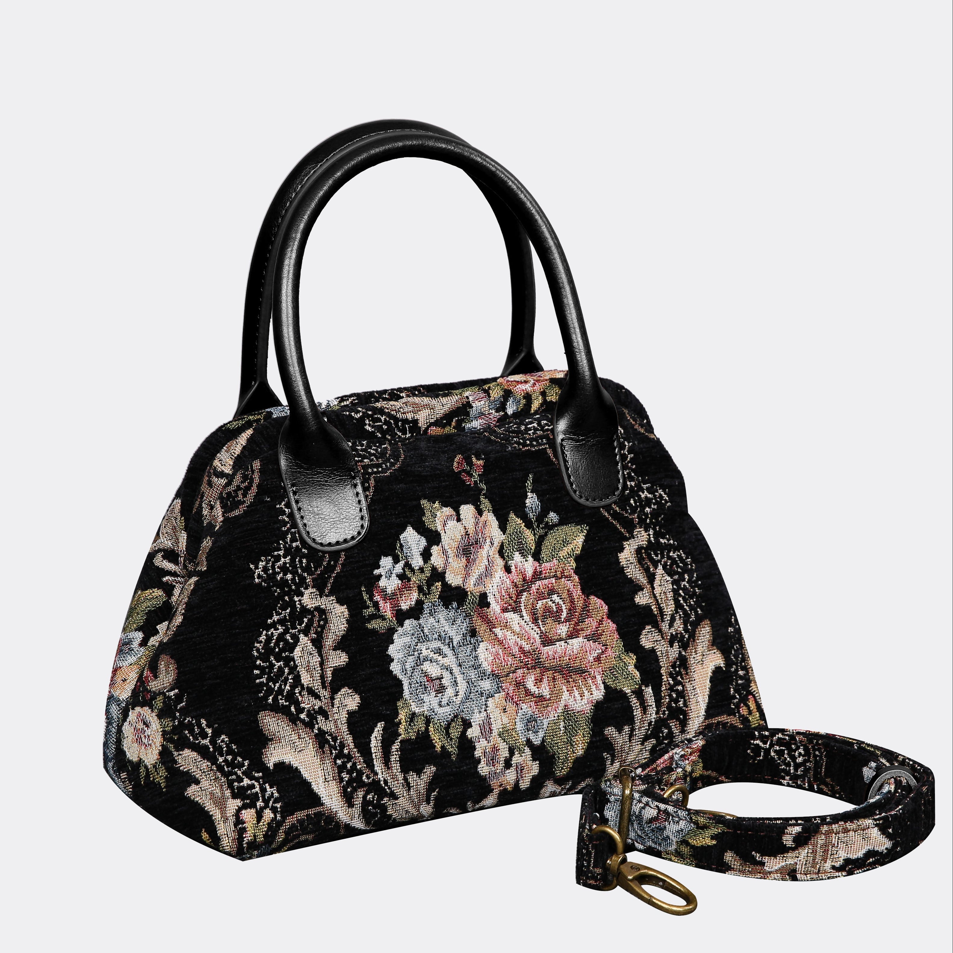 Floral Black Carpet Satchel carpet bag MCW Handmade of America with strap