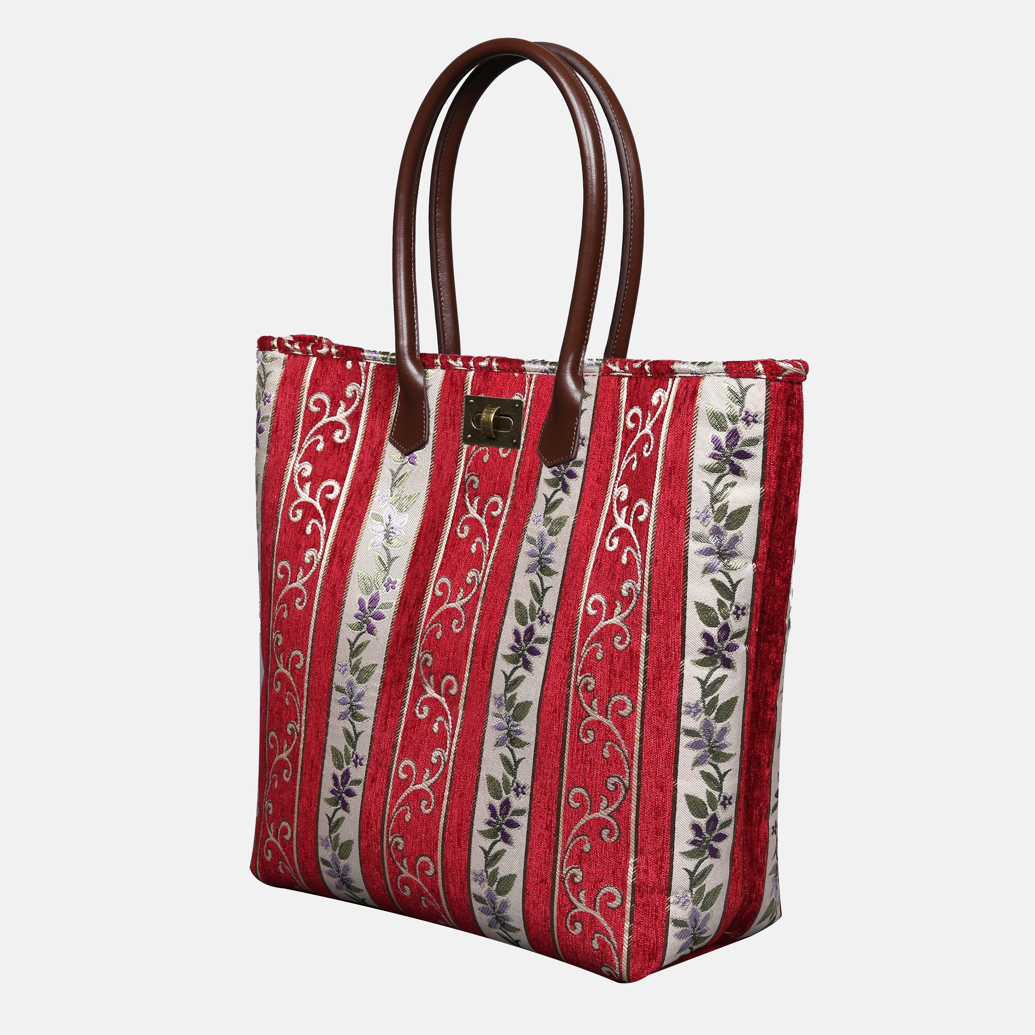 Victorian Strips Red Carpet Tote Shopper carpet bag MCW Handmade-1