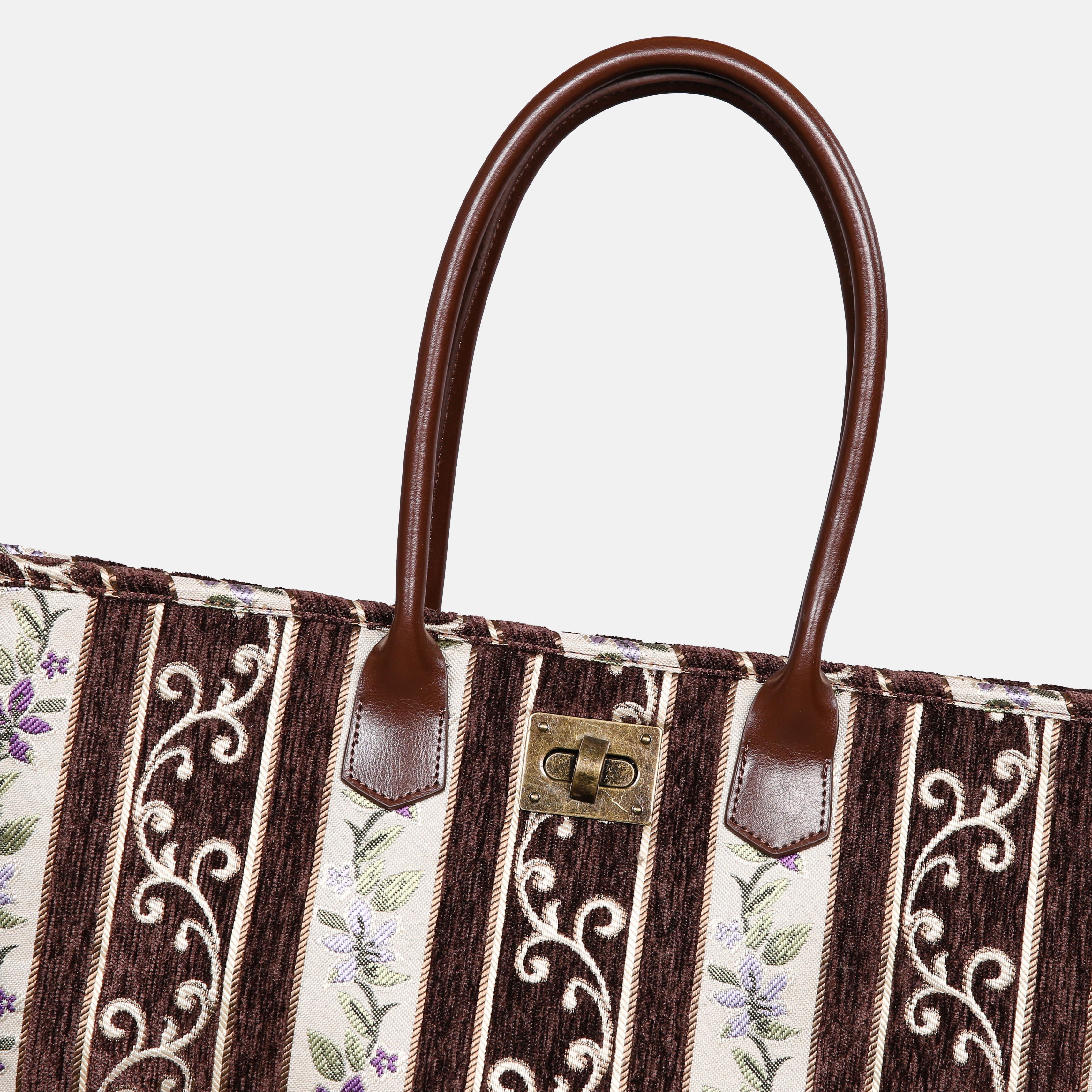 Victorian Stripes Coffee Carpet Tote Shopper carpet bag MCW Handmade-2