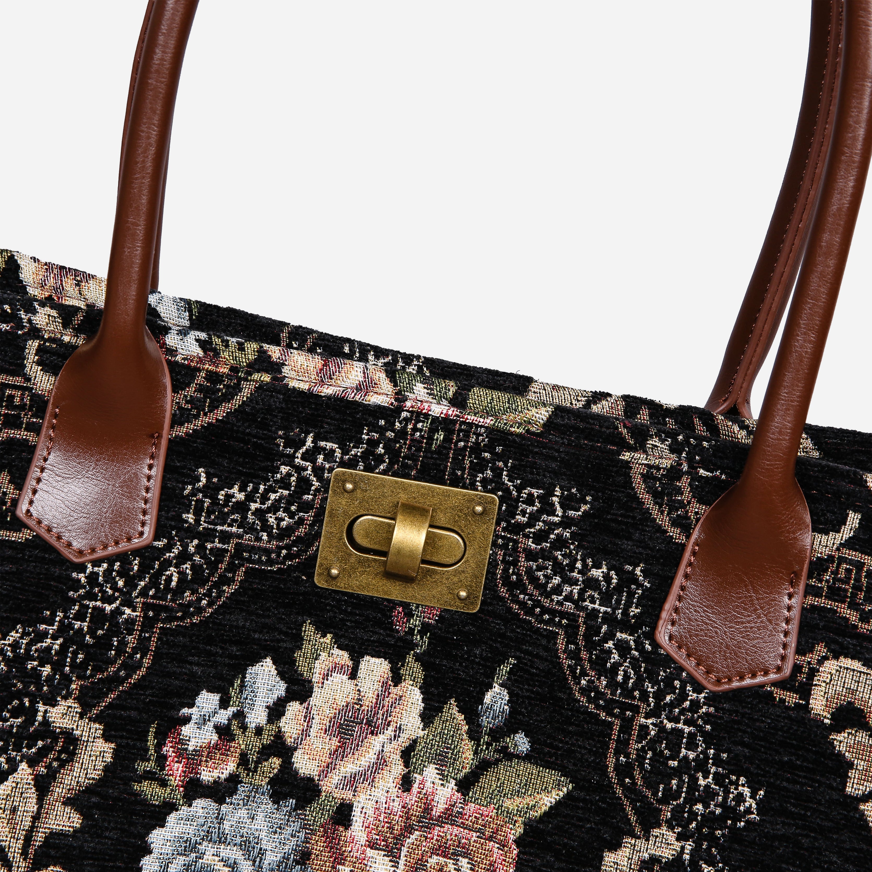 Floral Black Carpet Tote Shopper carpet bag MCW Handmade-2