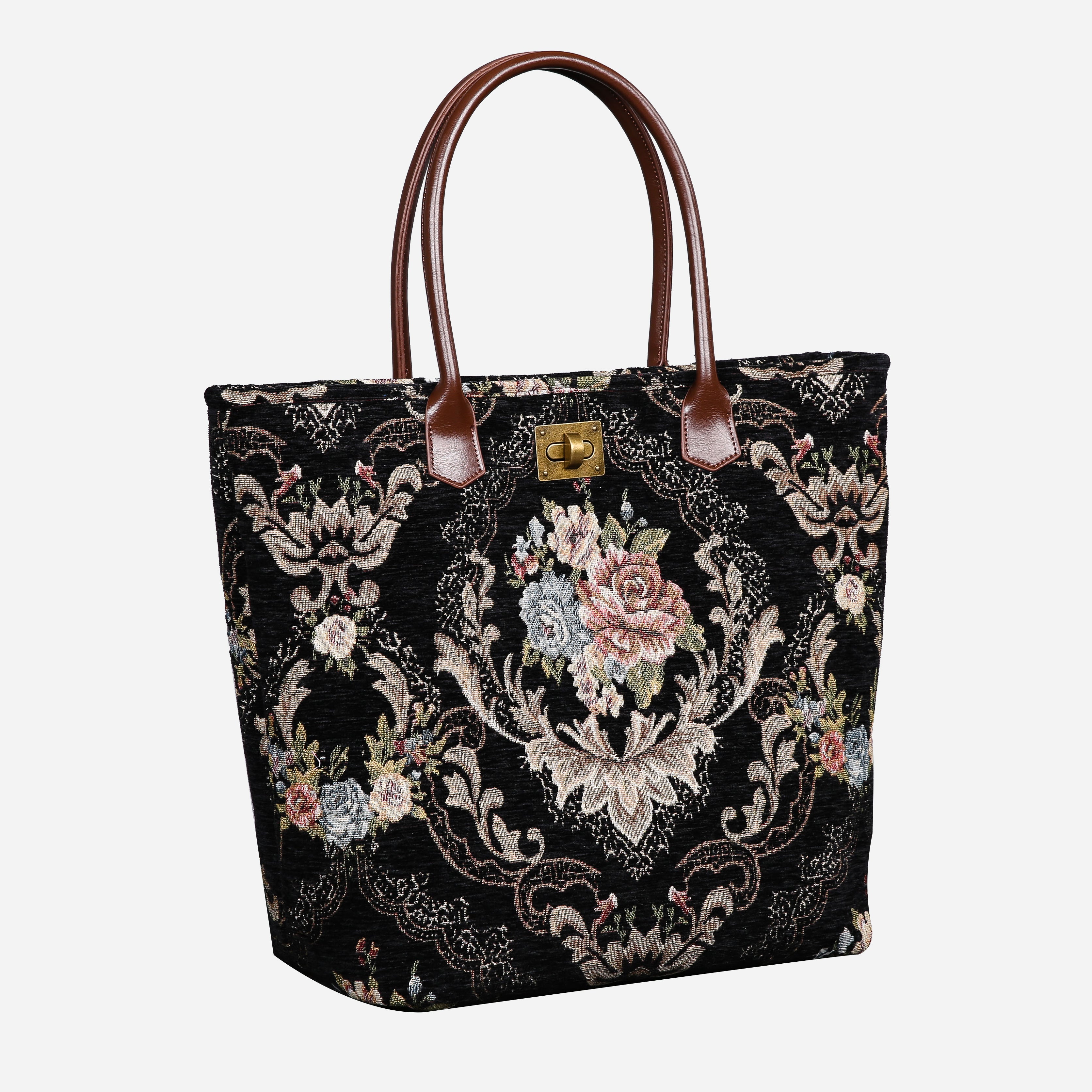 Floral Black Carpet Tote Shopper carpet bag MCW Handmade-1