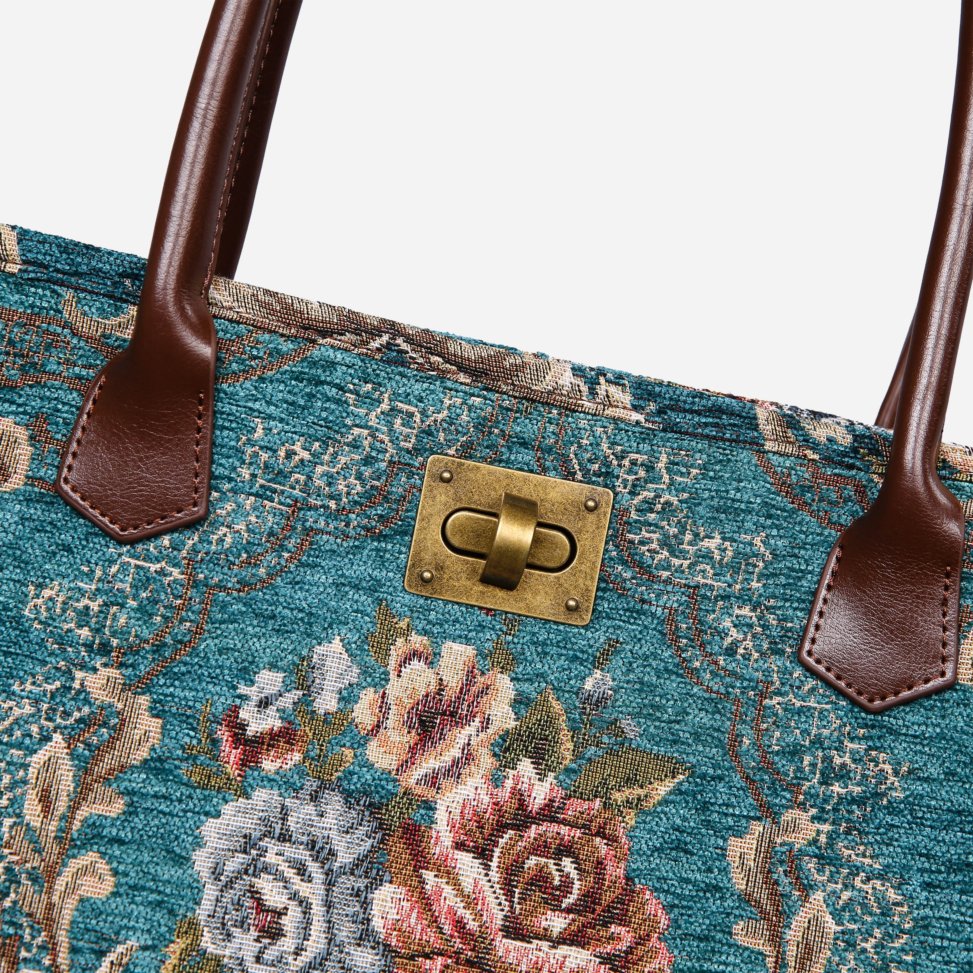 Floral Teal Carpet Tote Shopper carpet bag MCW Handmade-1