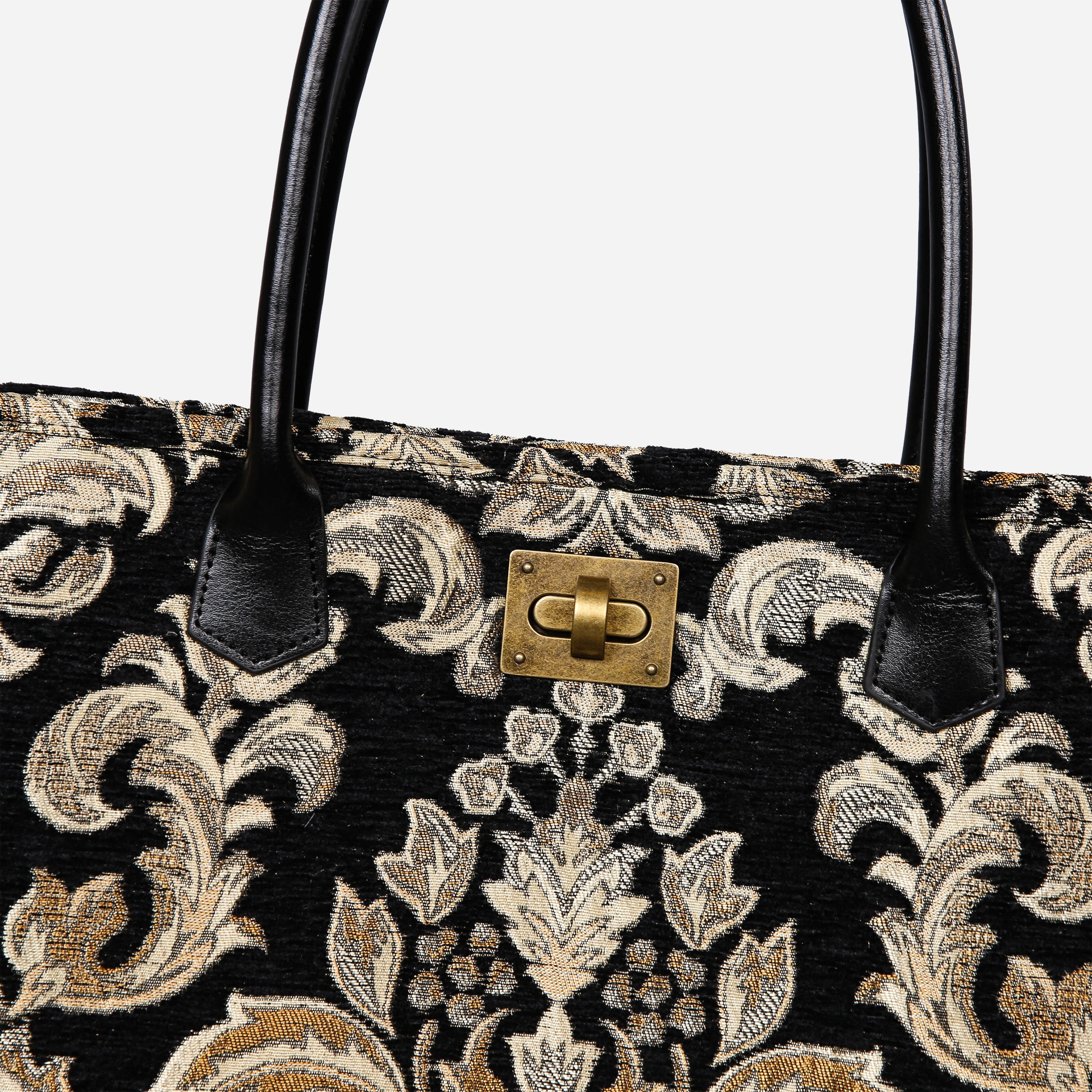 Victorian Blossom BLK-GOLD Carpet Tote Shopper carpet bag MCW Handmade-3