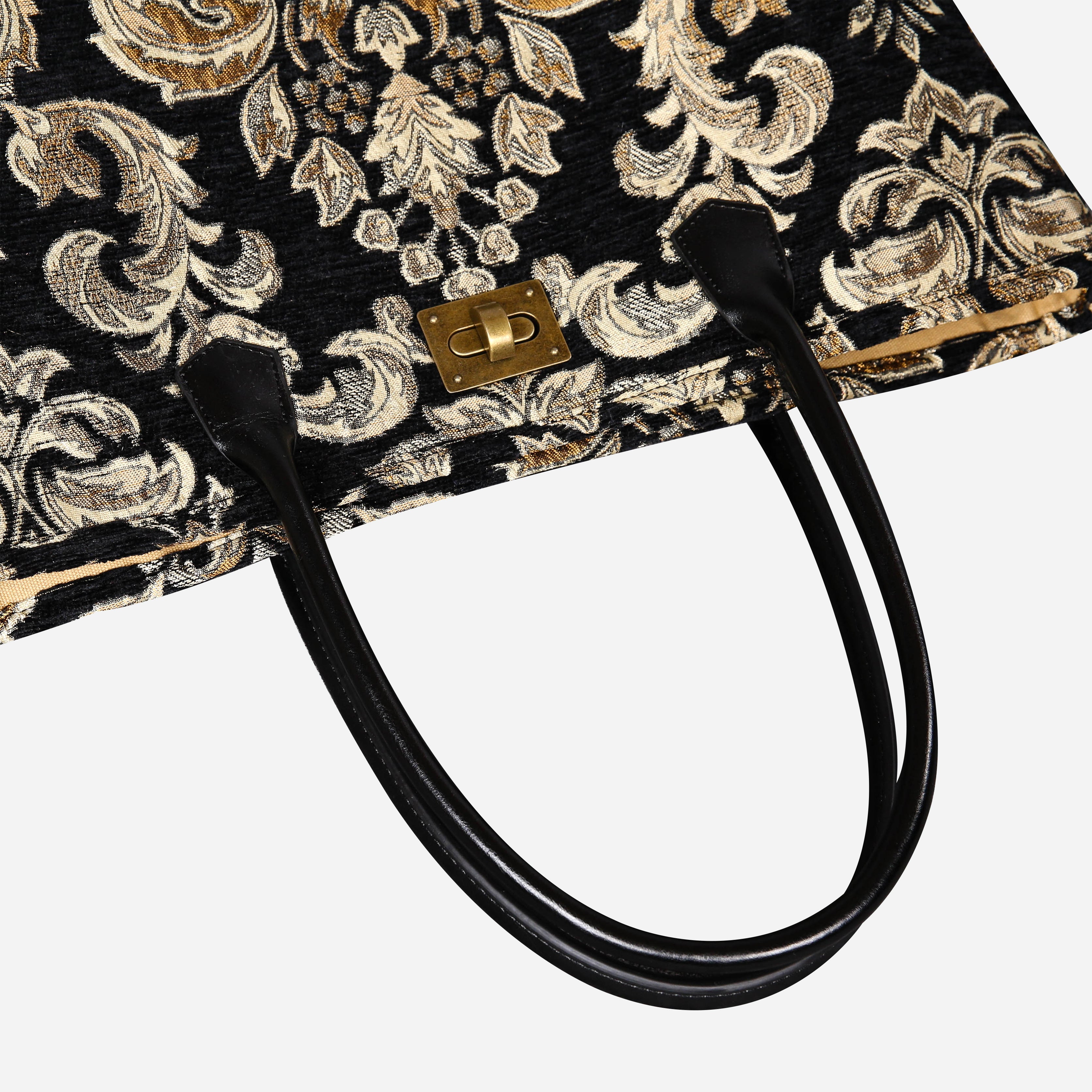 Victorian Blossom BLK-GOLD Carpet Tote Shopper carpet bag MCW Handmade-4