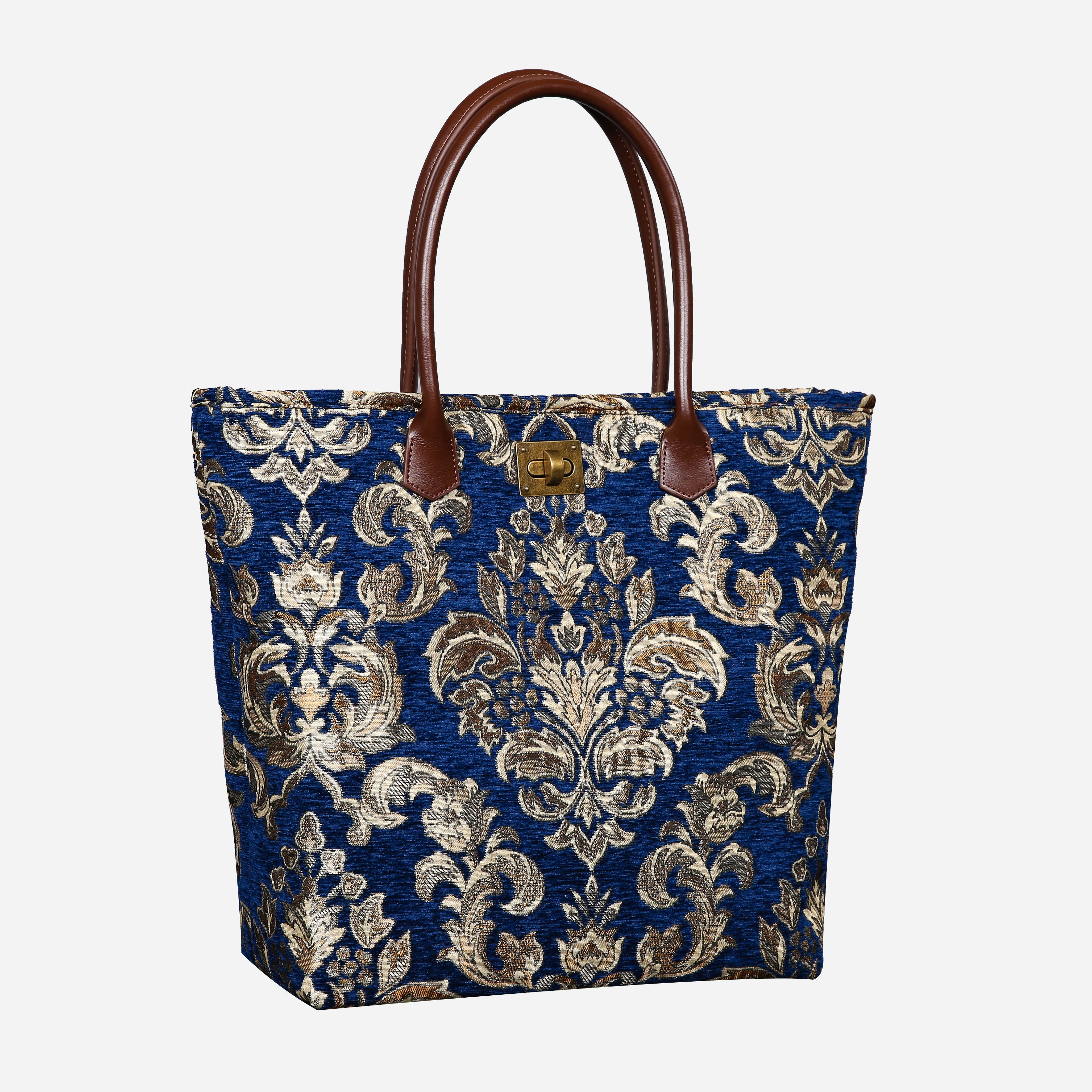 Victorian Blossom BLUE-GOLD Carpet Tote Shopper carpet bag MCW Handmade-1