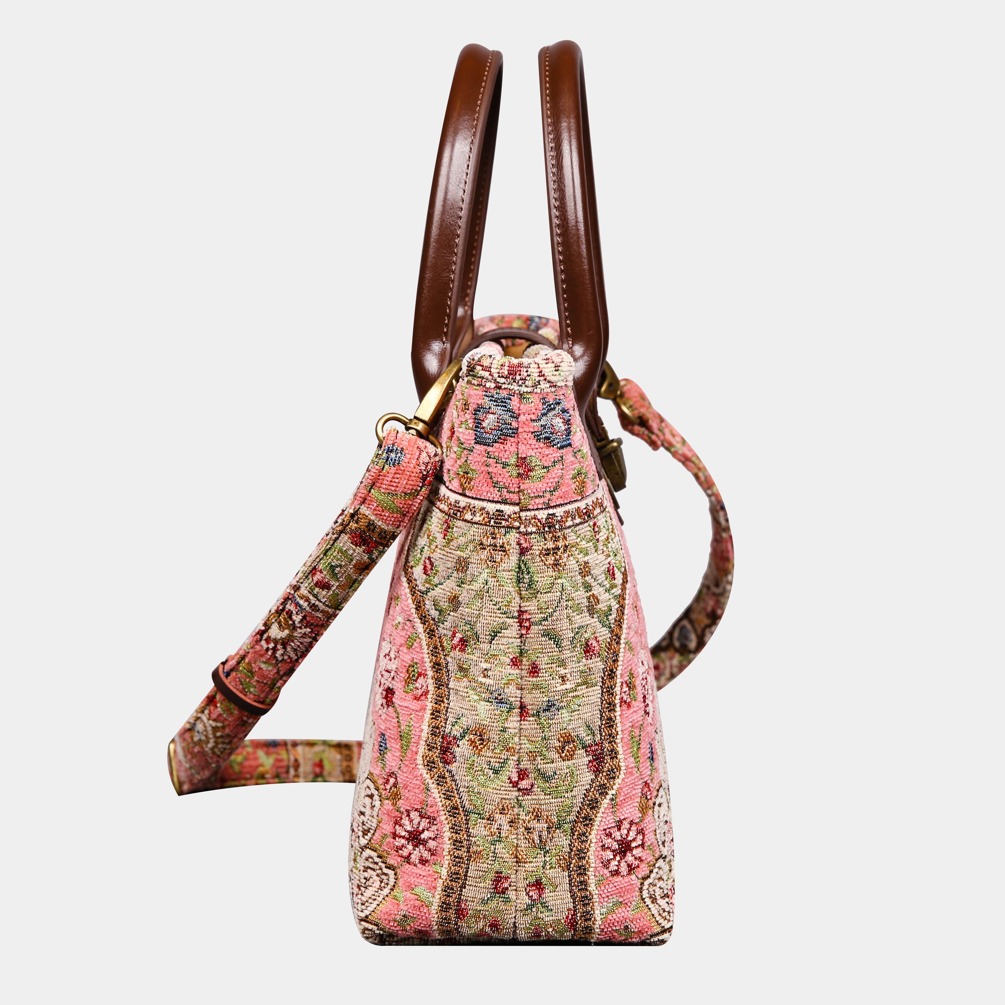 Oriental Pink Tuck Lock Carpet Satchel carpet bag MCW Handmade-2