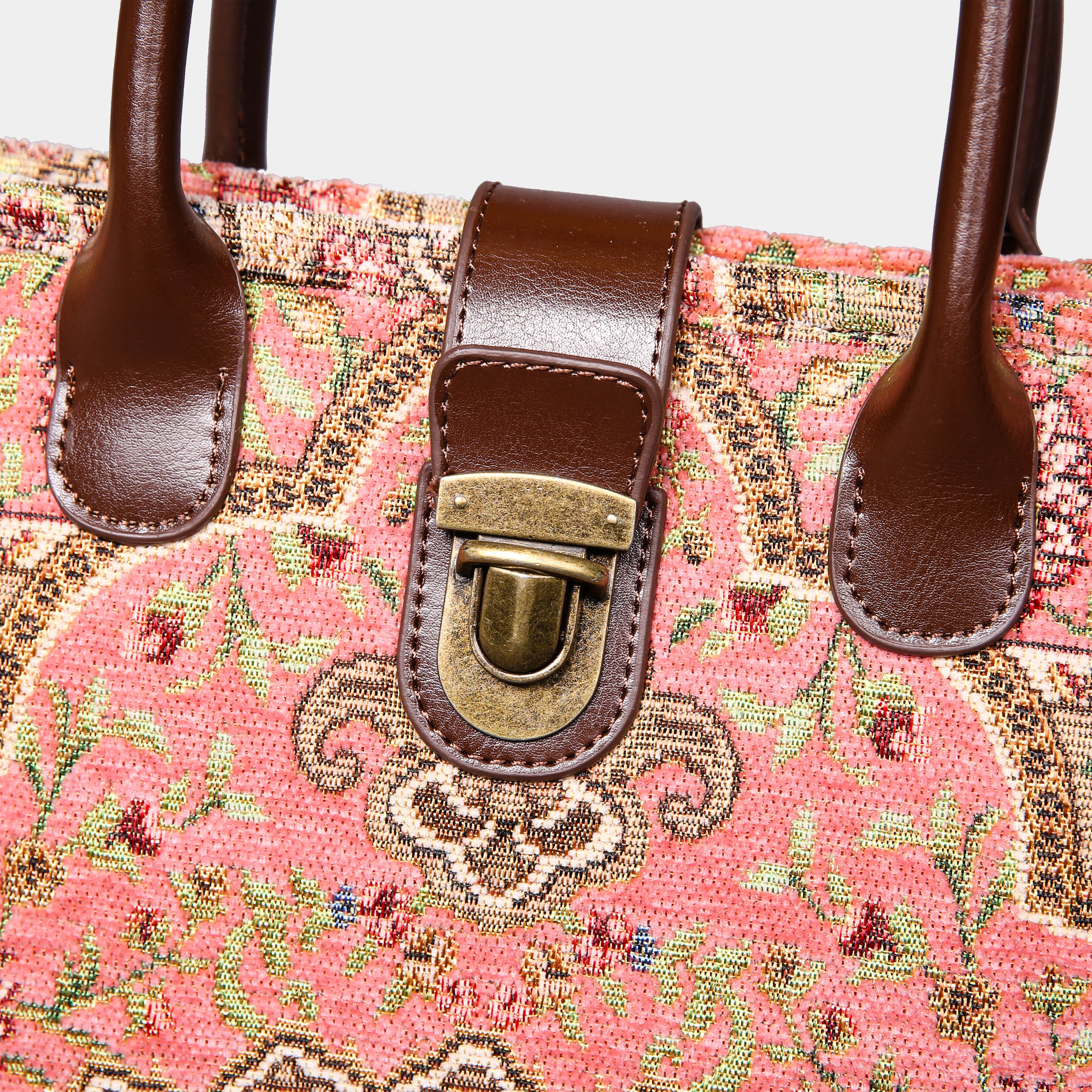 Oriental Pink Tuck Lock Carpet Satchel carpet bag MCW Handmade-3