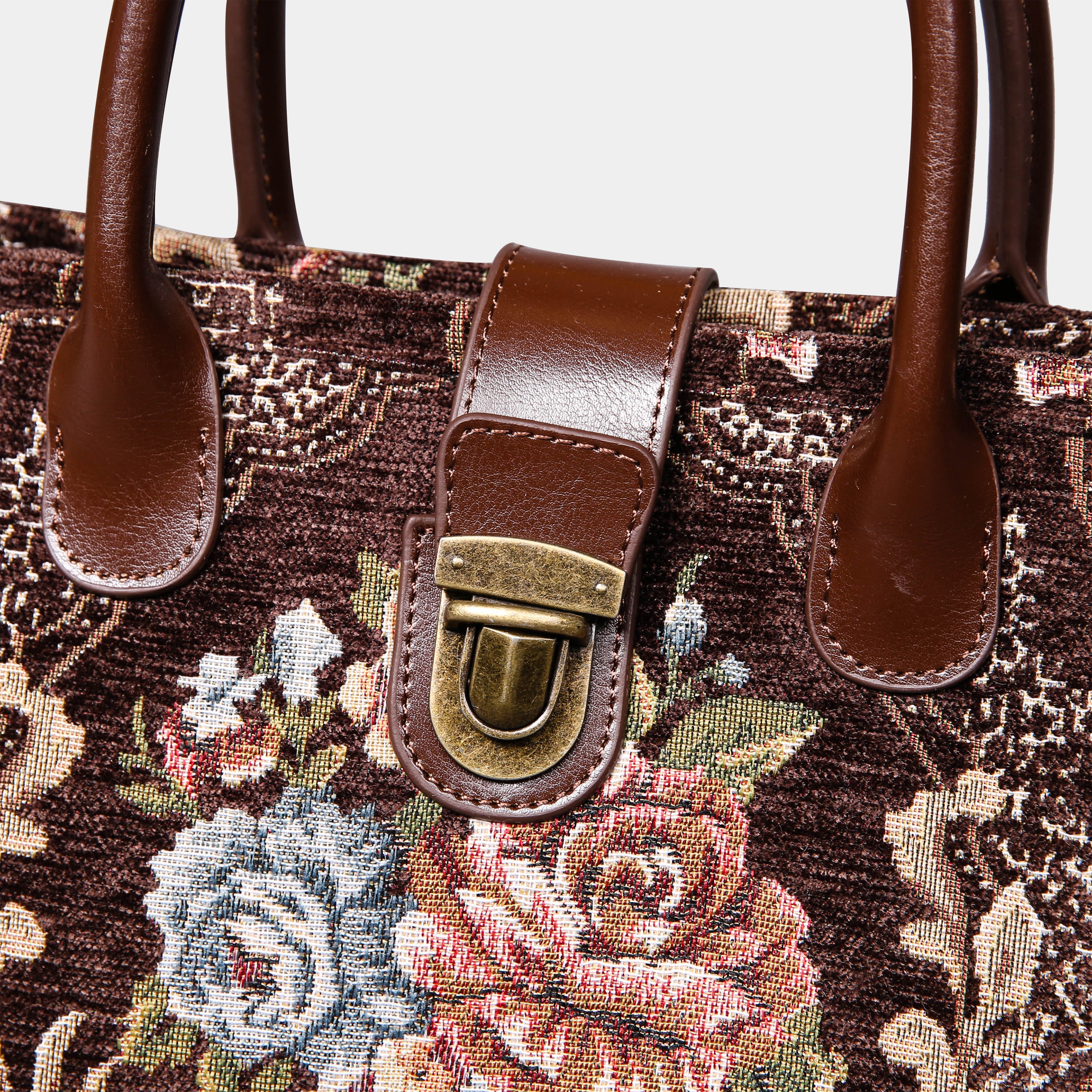 Floral Coffee Tuck Lock Carpet Satchel carpet bag MCW Handmade-3