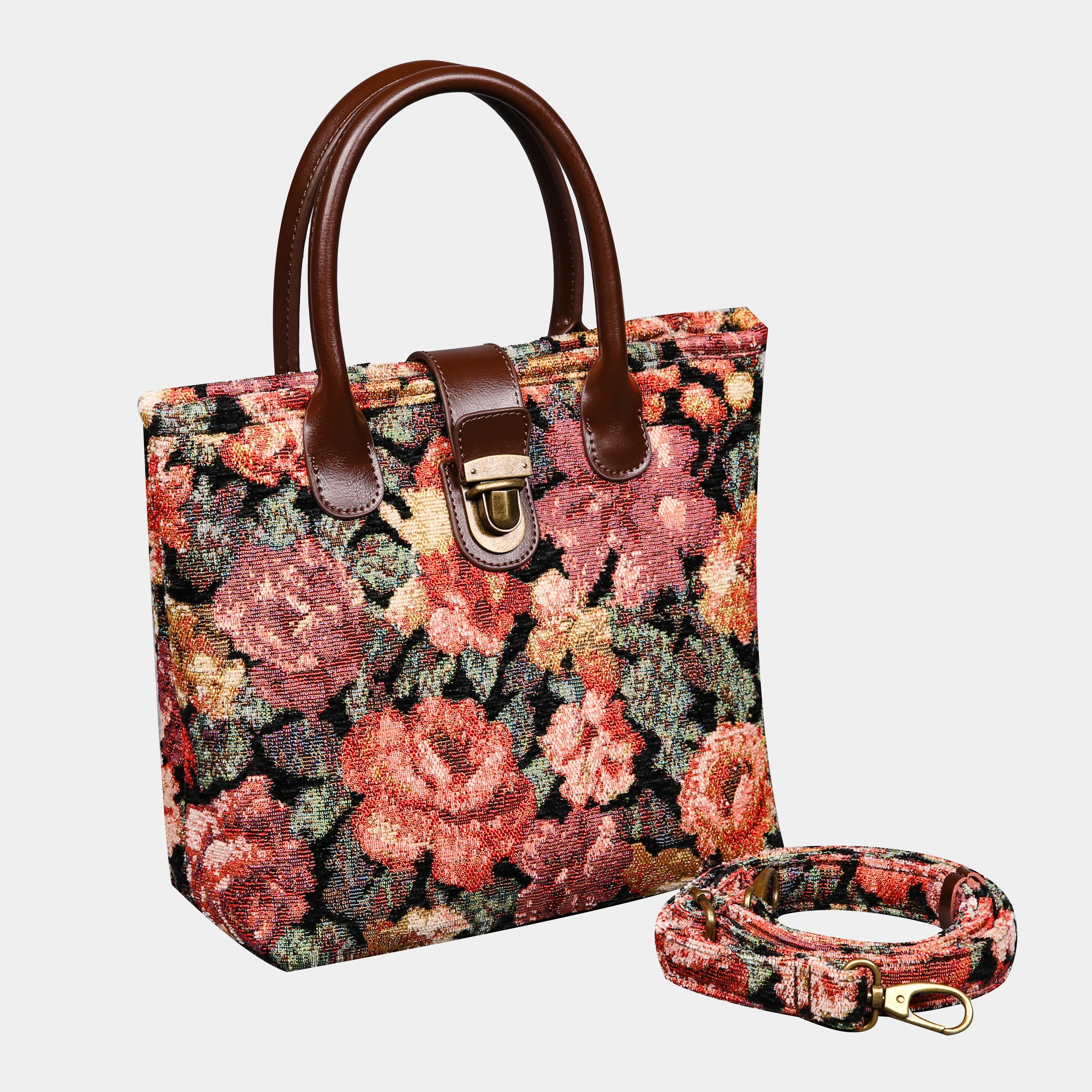 Floral Rose Tuck Lock Carpet Satchel carpet bag MCW Handmade-1