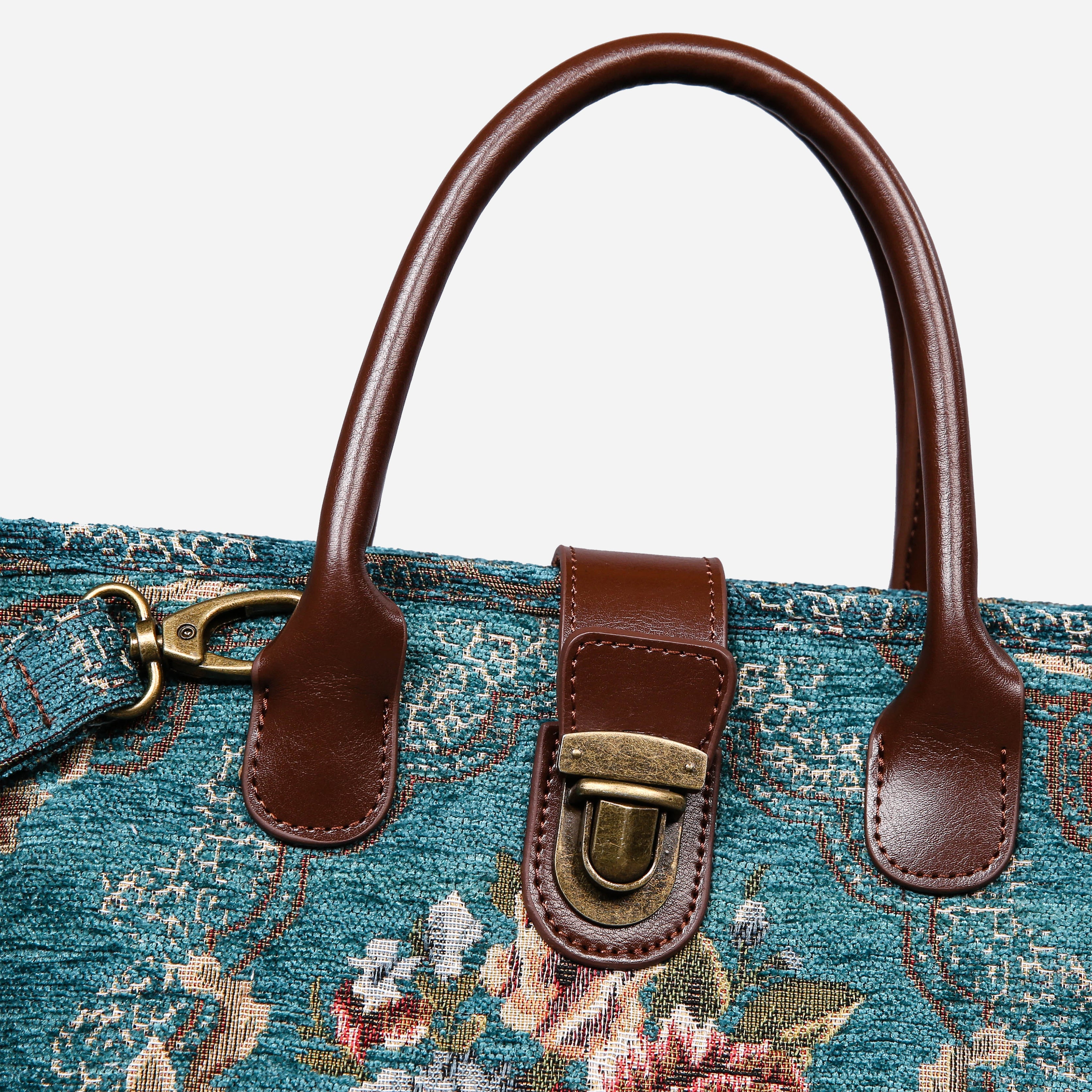 Floral Teal Tuck Lock Carpet Satchel carpet bag MCW Handmade-4