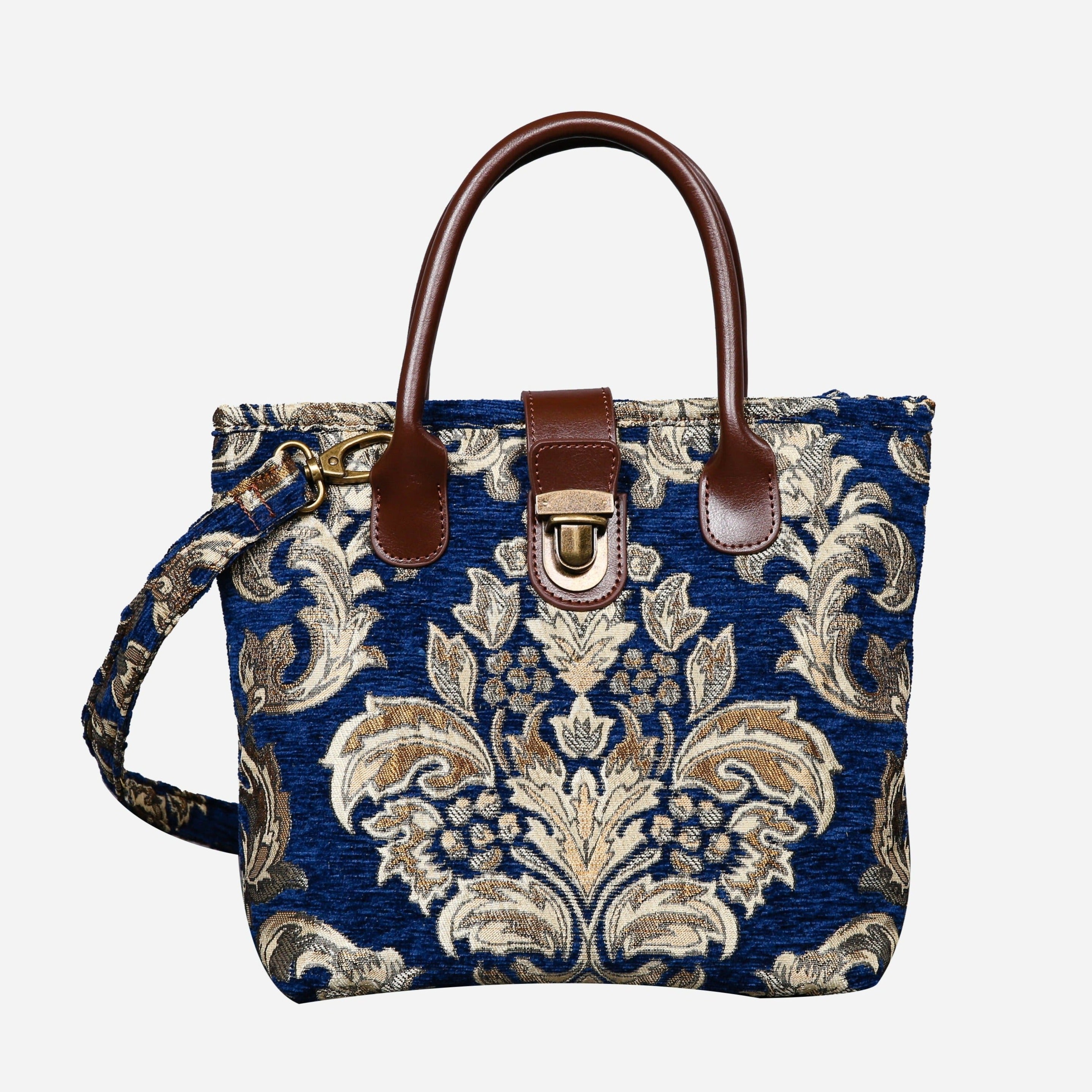 Victorian Blossom BLUE-GOLD Tuck Lock Carpet Satchel carpet bag MCW Handmade