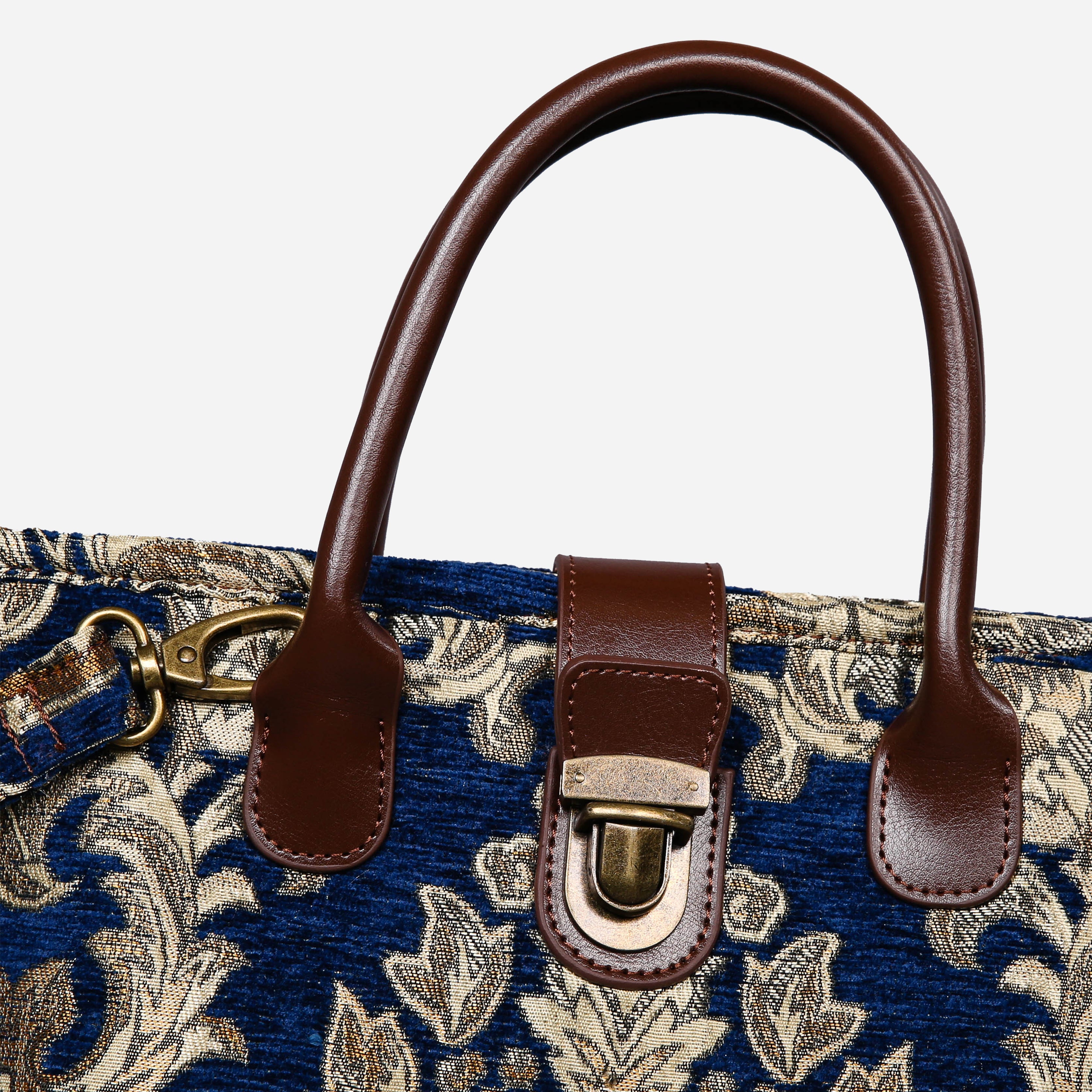 Victorian Blossom BLUE-GOLD Tuck Lock Carpet Satchel carpet bag MCW Handmade-4