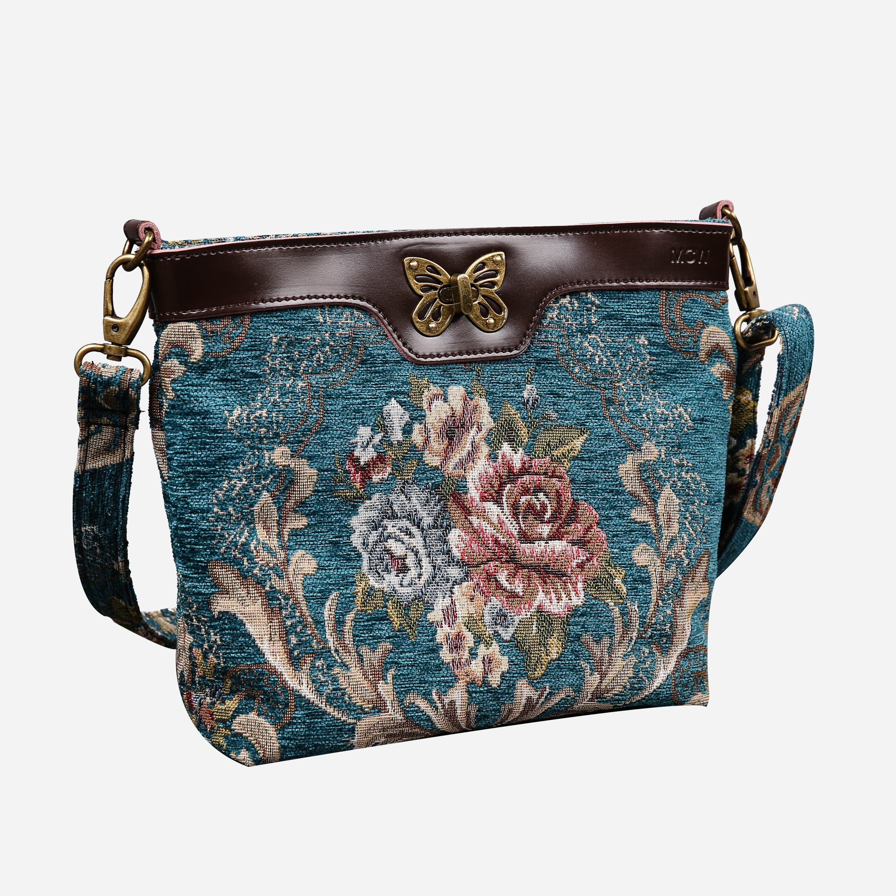 Floral Teal Carpet Crossbody Bag carpet bag MCW Handmade-2