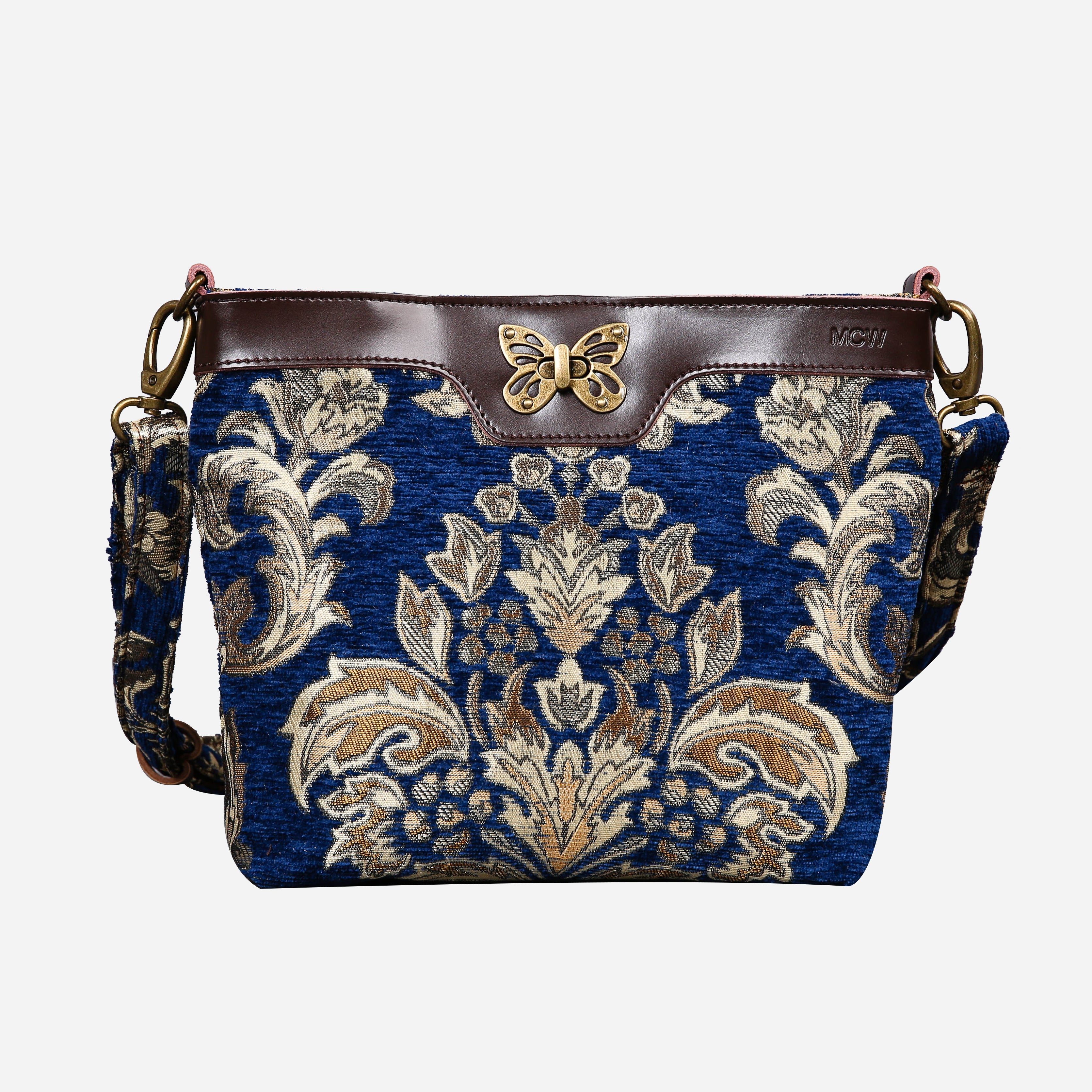 Victorian Blossom BLUE-GOLD Carpet Crossbody Bag carpet bag MCW Handmade