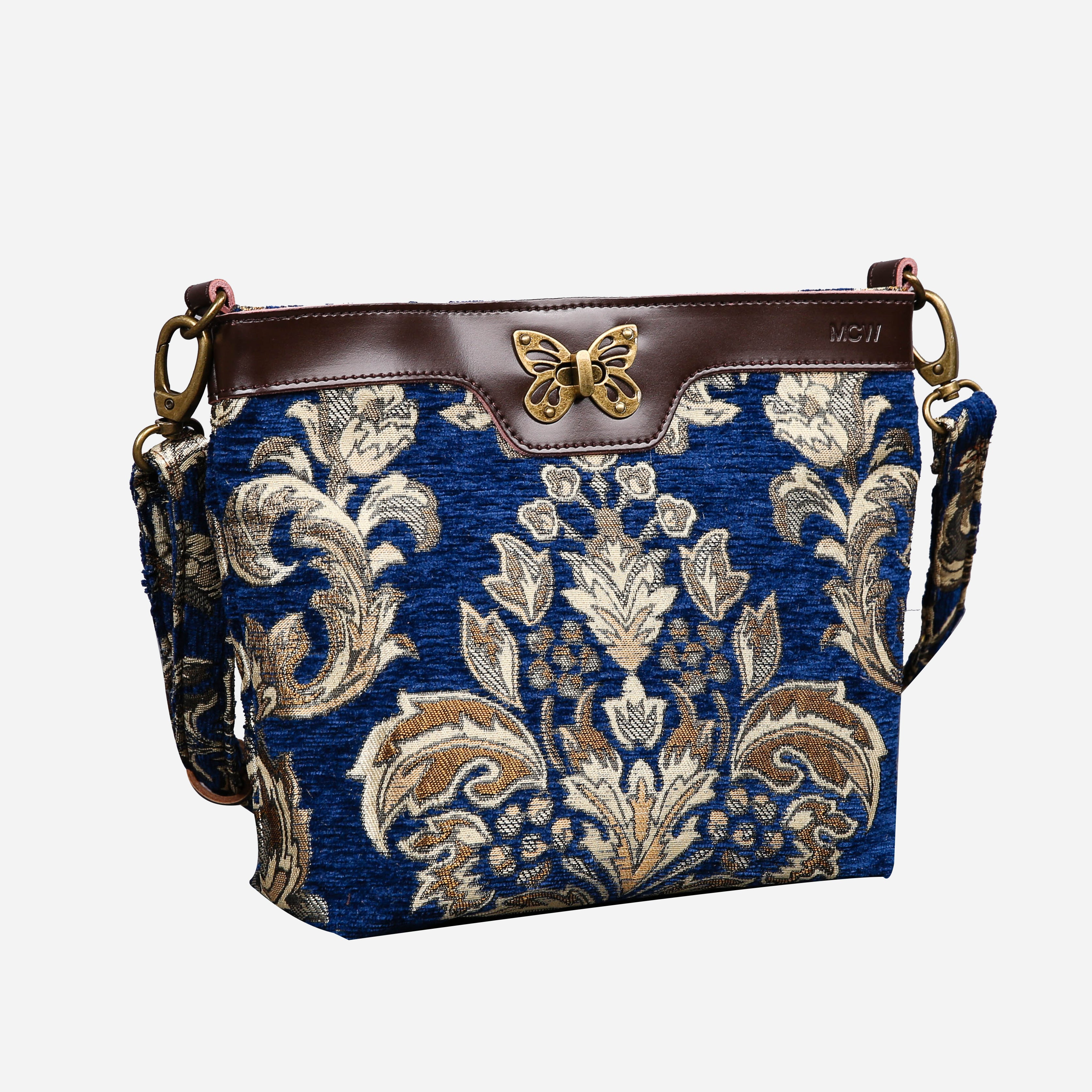Victorian Blossom BLUE-GOLD Carpet Crossbody Bag carpet bag MCW Handmade-2