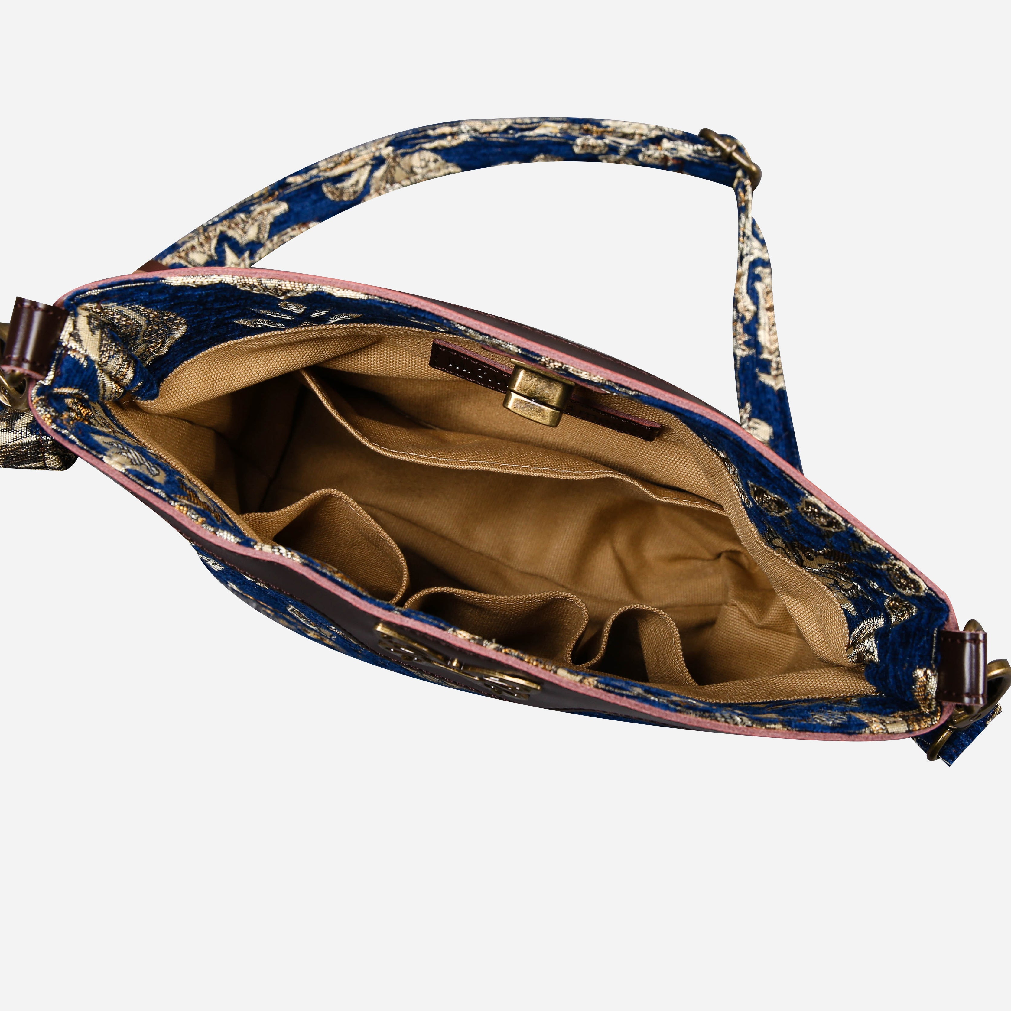Victorian Blossom BLUE-GOLD Carpet Crossbody Bag carpet bag MCW Handmade-6