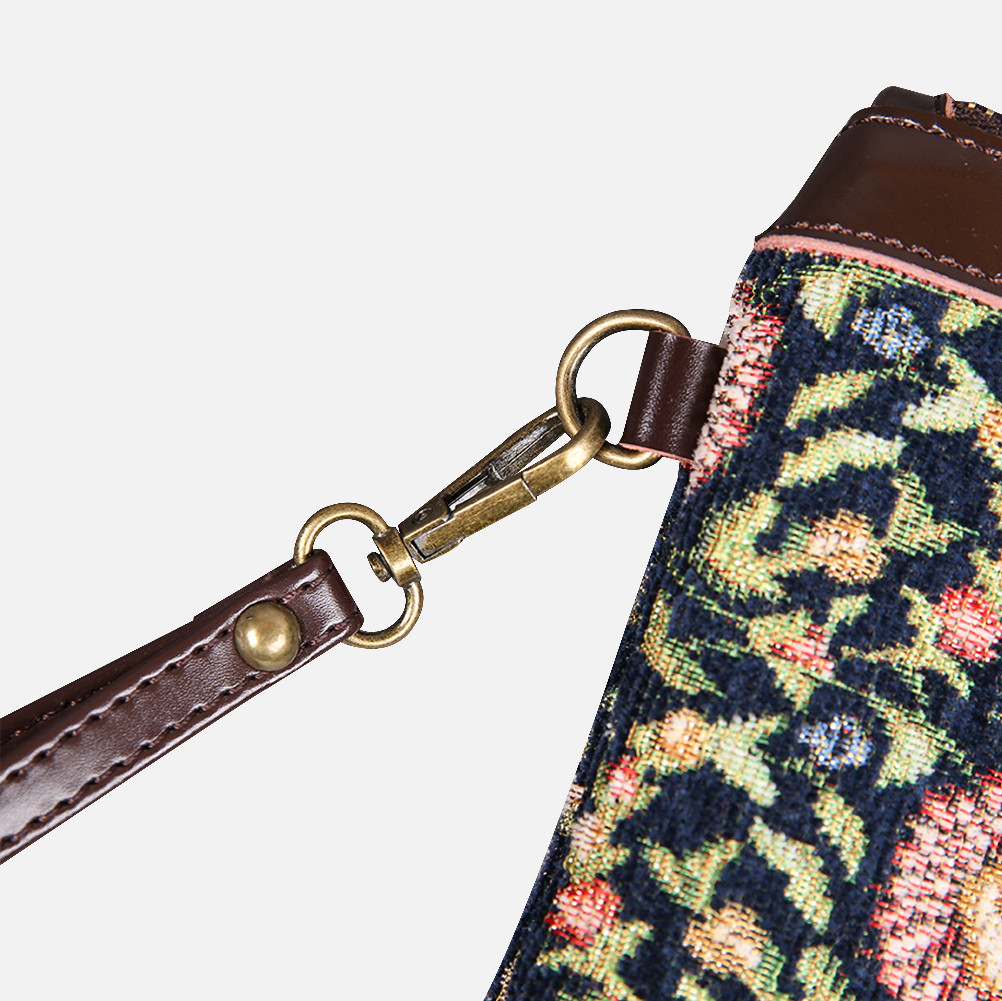 Oriental Navy Wristlet Clutch carpet bag MCW Handmade-3