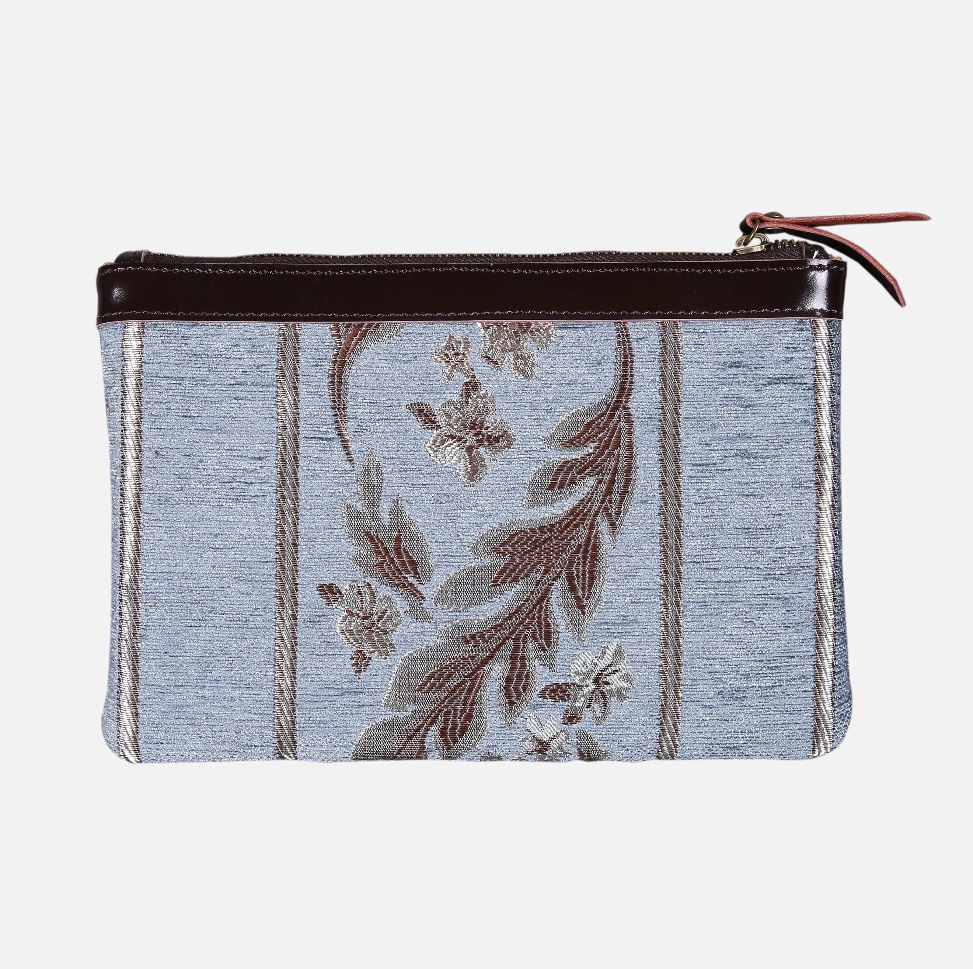 Victorian Strips Blue Wristlet Clutch carpet bag MCW Handmade-1
