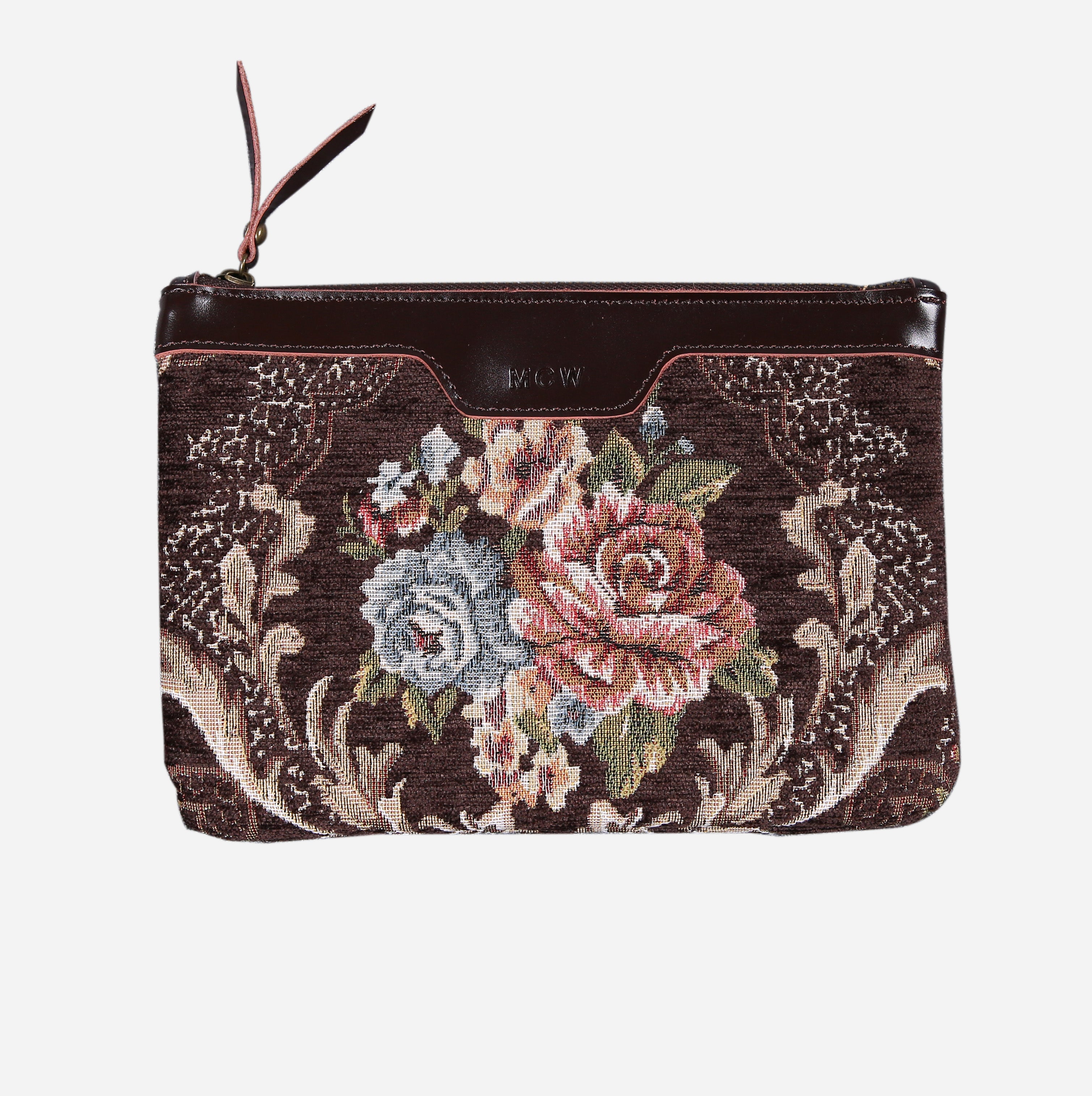 Floral Coffee Wristlet Clutch carpet bag MCW Handmade