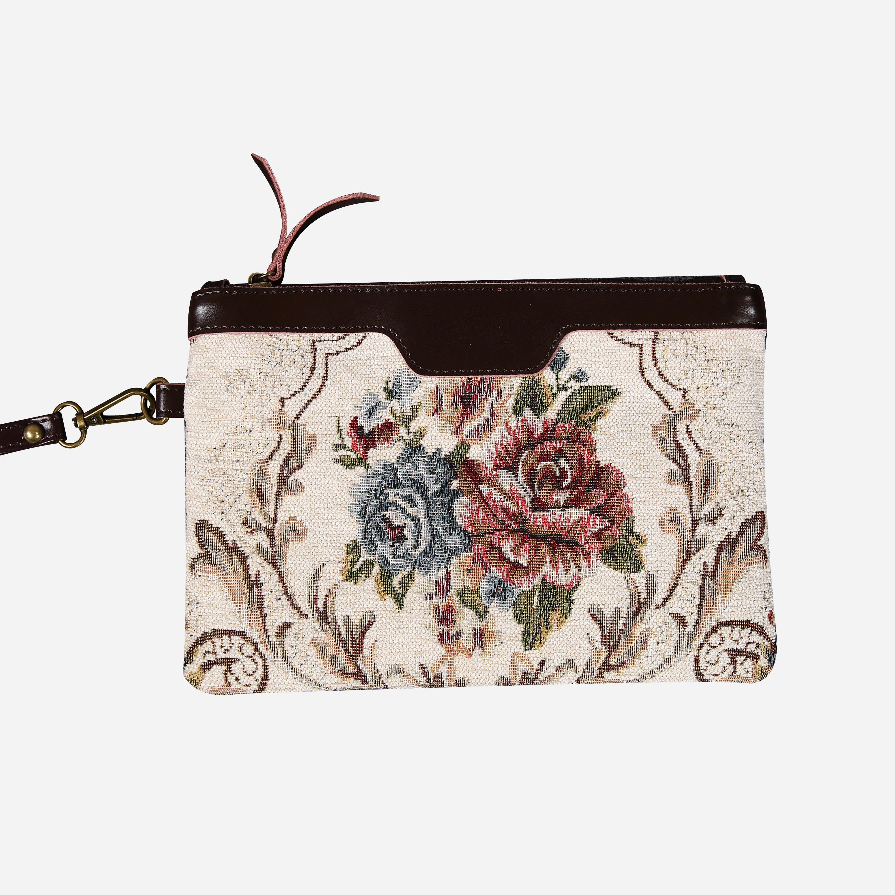 Floral Cream Wristlet Clutch carpet bag MCW Handmade