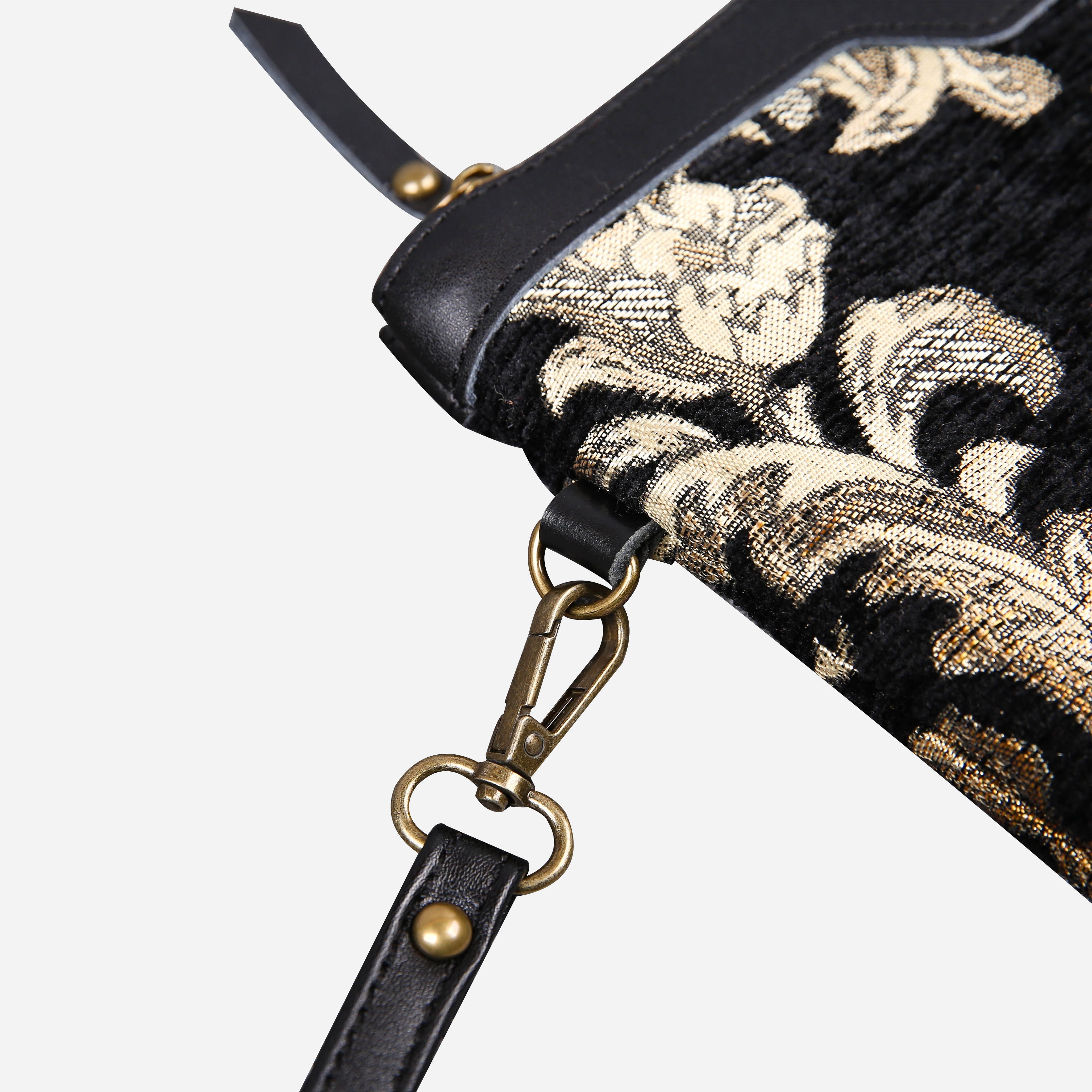 Victorian Blossom BLK-GOLD Wristlet Clutch carpet bag MCW Handmade-3