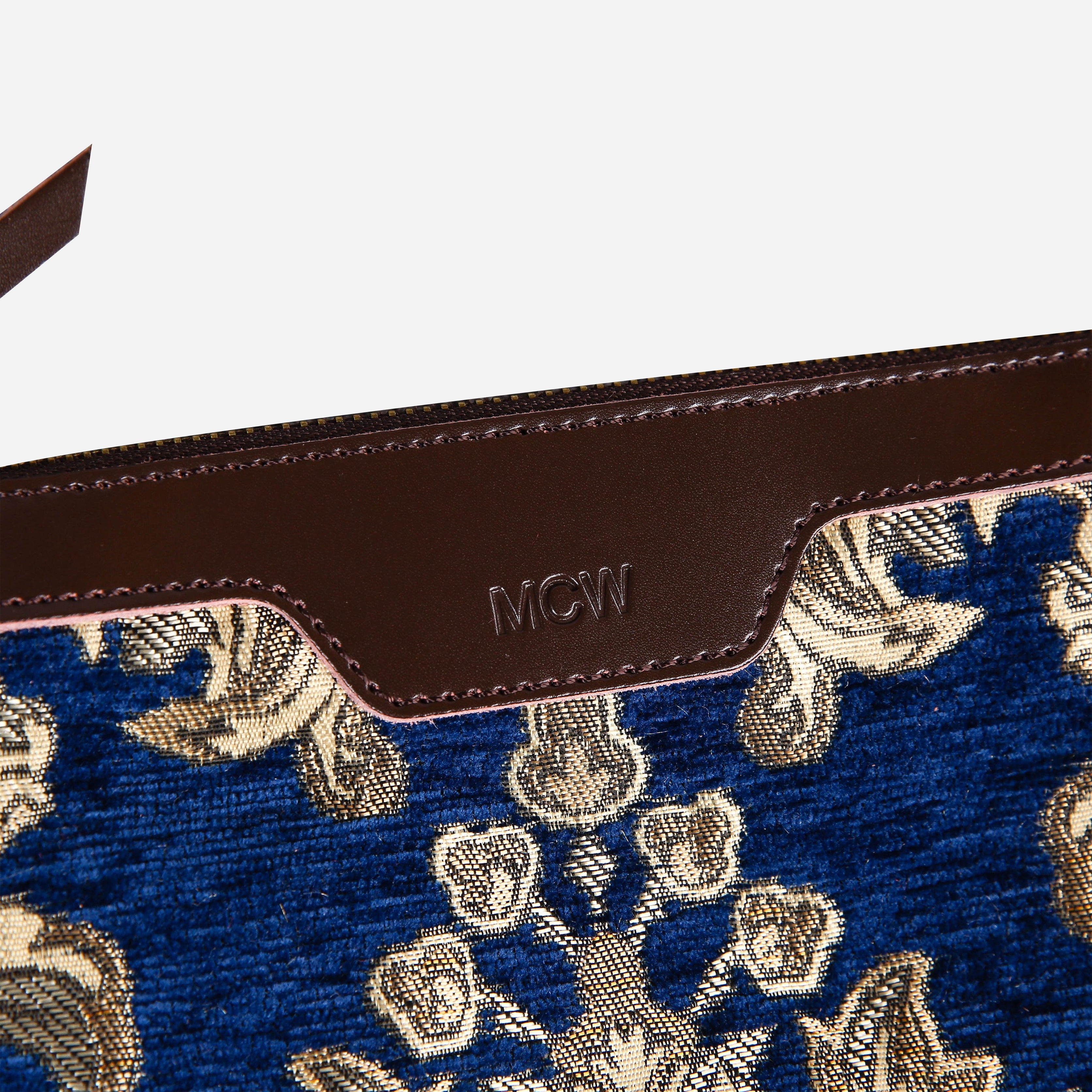 Victorian Blossom BLUE-GOLD Wristlet Clutch carpet bag MCW Handmade-3